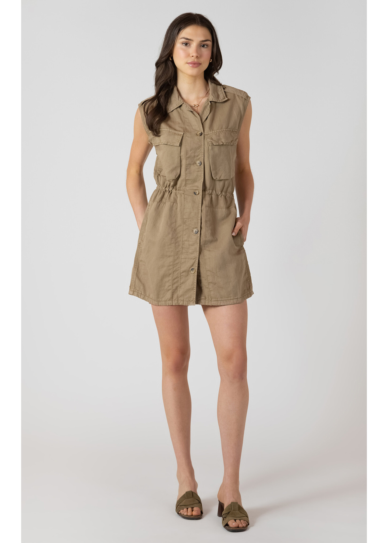 Dex Khaki Collared Shift Dress