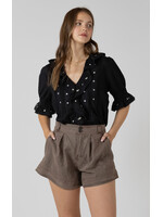 Dex Black Embroidered Ruffle Top