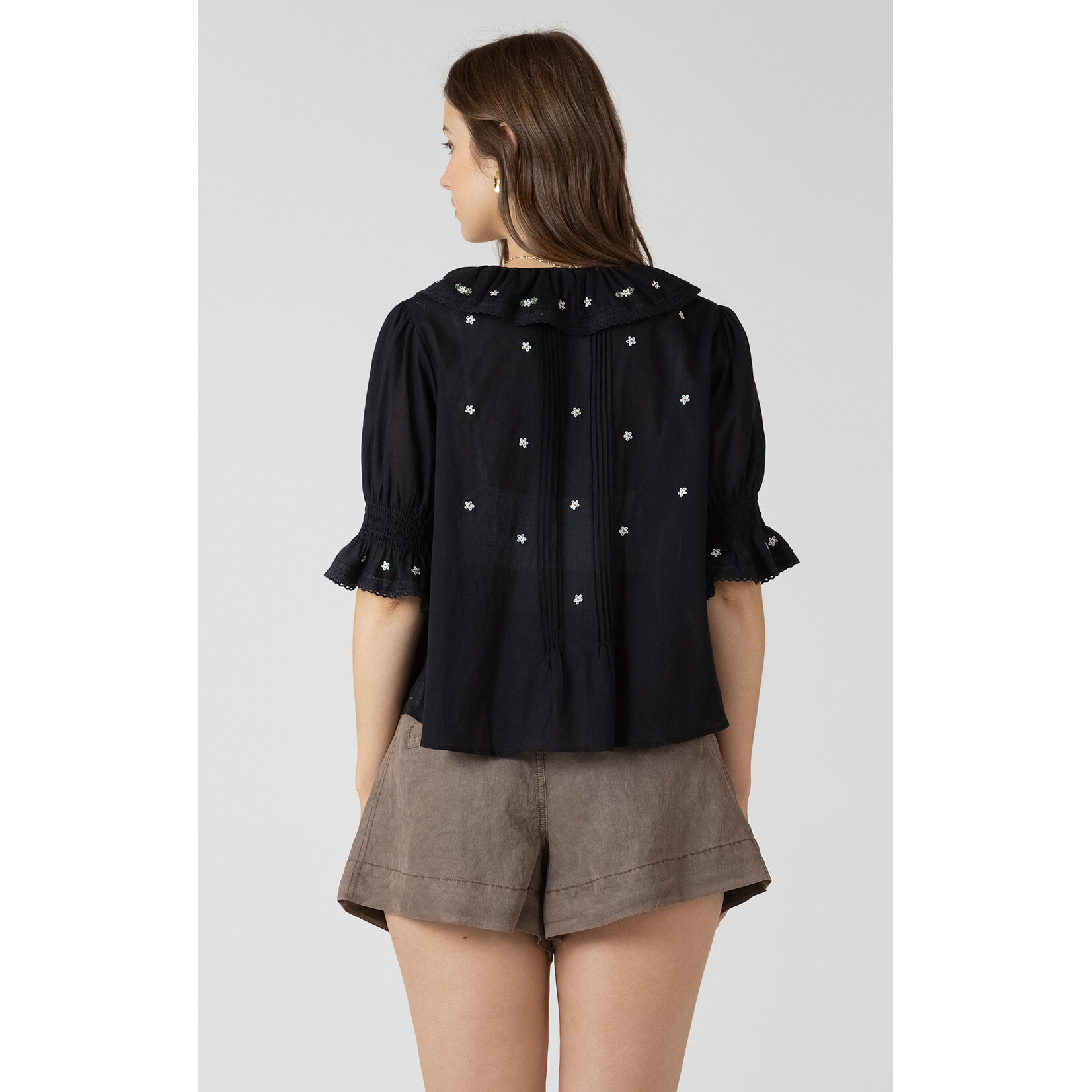 Dex Dex Black Embroidered Ruffle Top