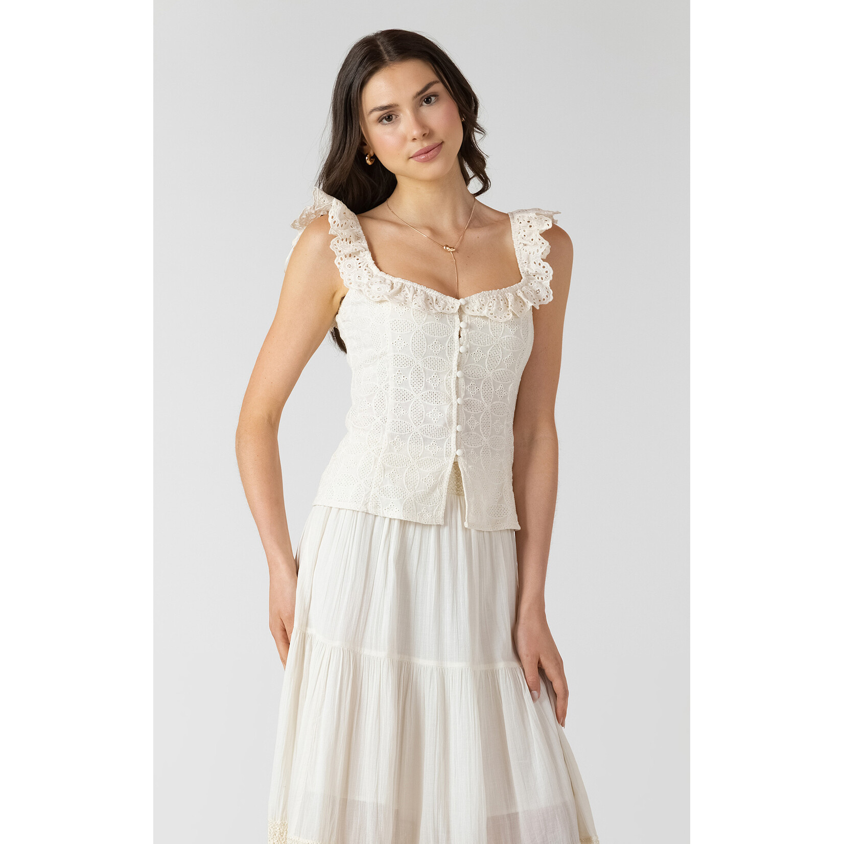Dex Dex Ruffle Eyelet Tank