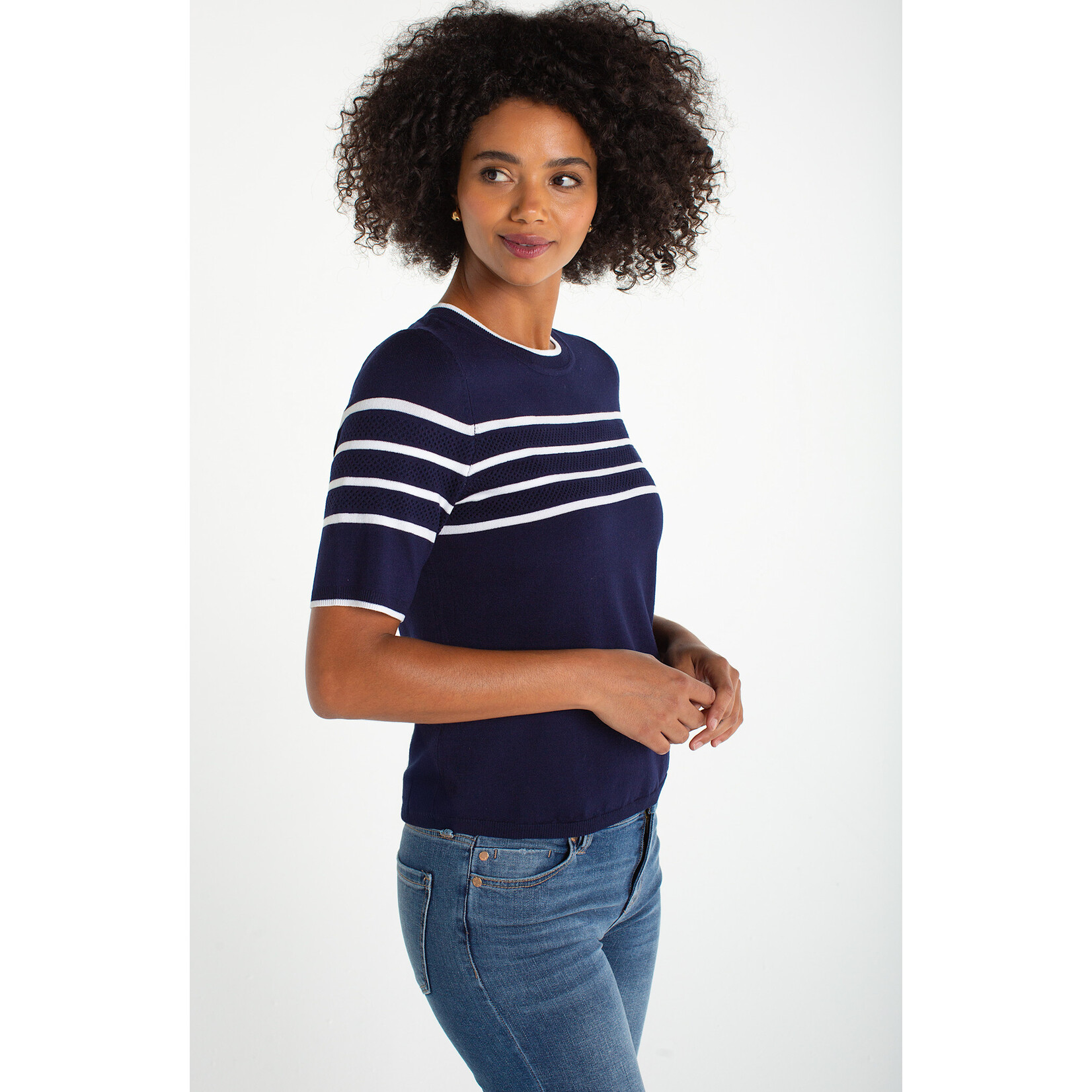 Liverpool LP Navy & White Crew Top