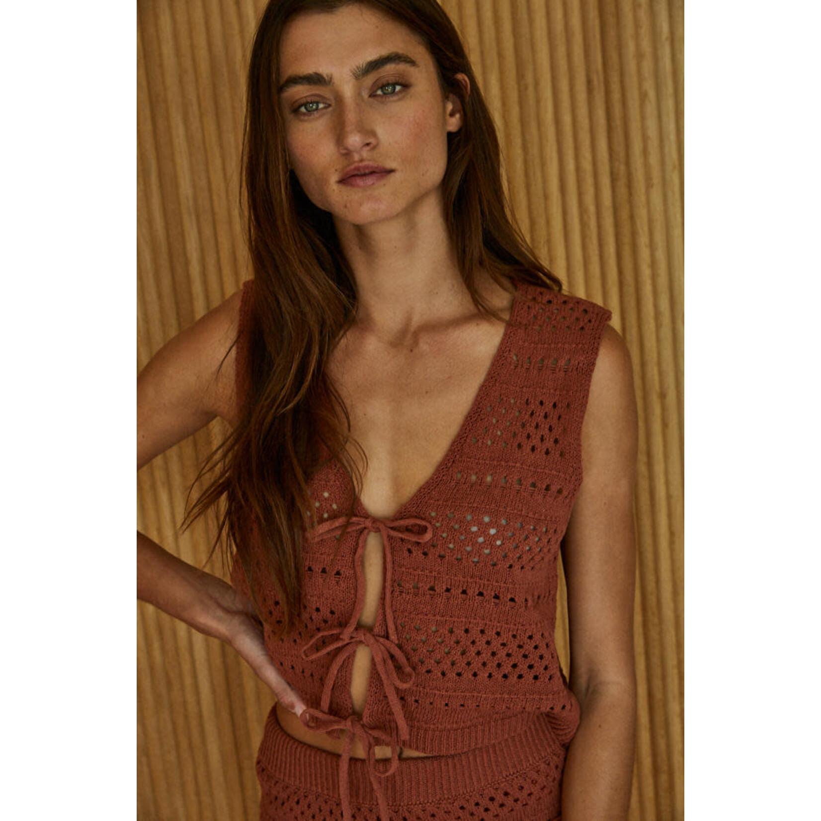 By together BT Rust Tie Crochet Top