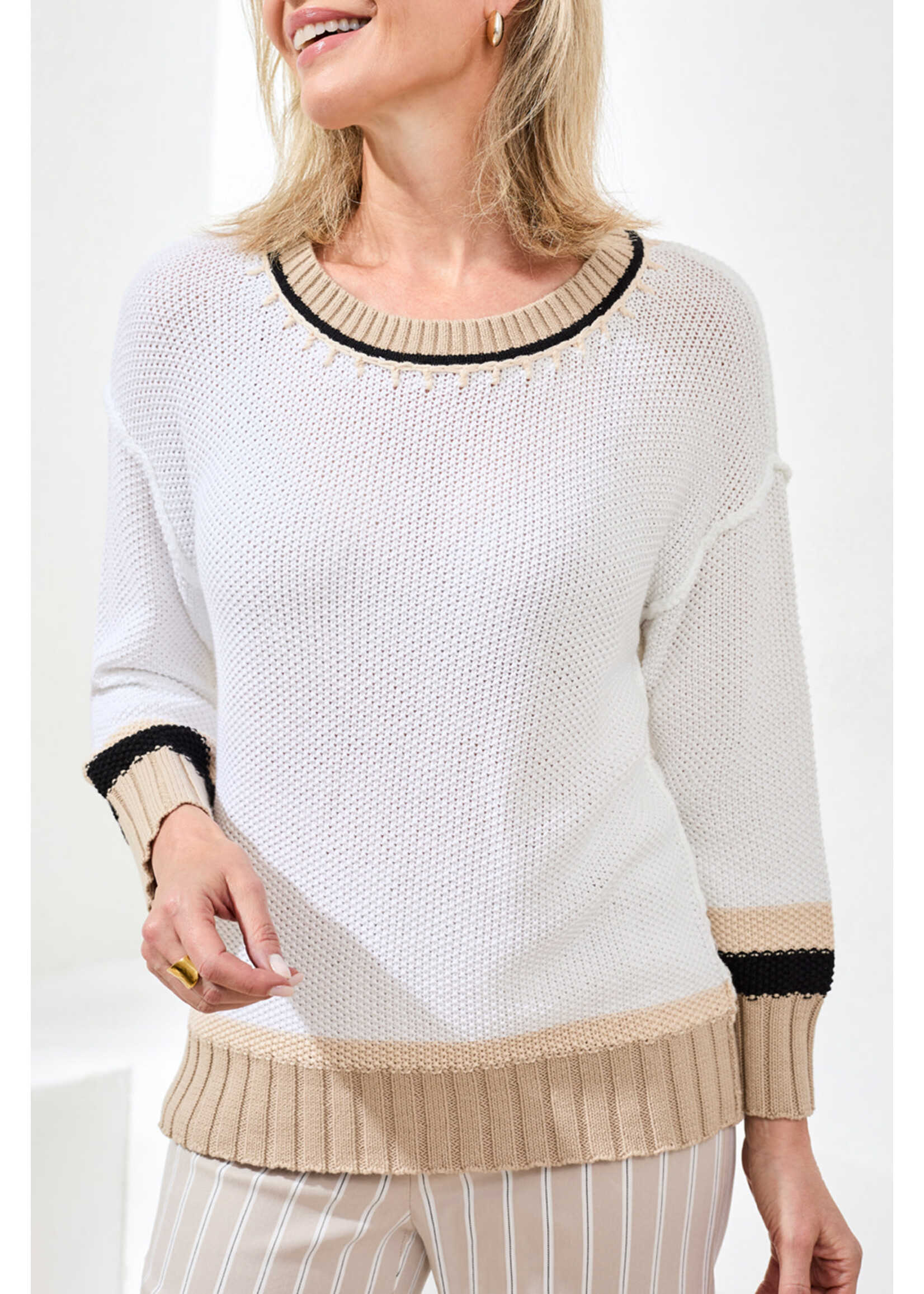 Tribal 3/4 Slv Colorblock Top