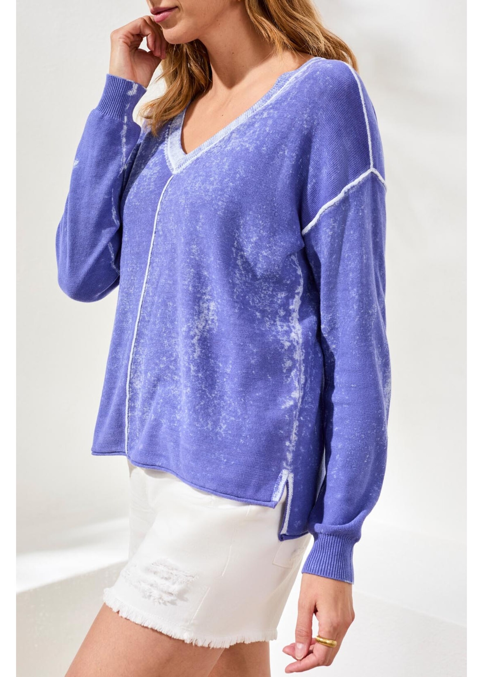 Tribal  V-neck Washed Sweater