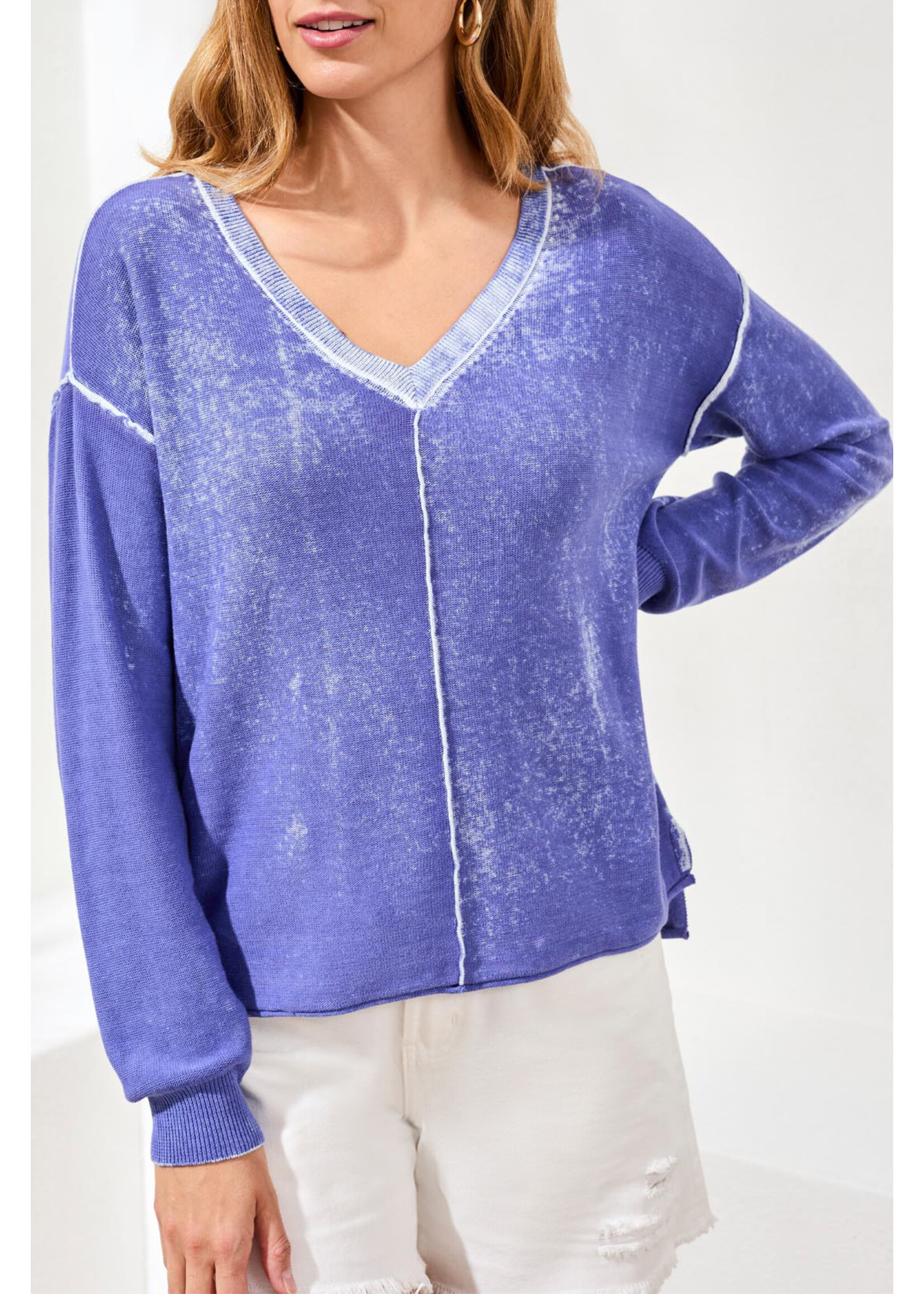 Tribal  V-neck Washed Sweater