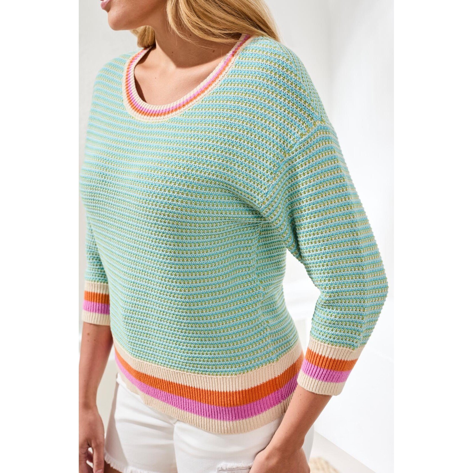 Tribal T Aqua Stripe Crew Sweater