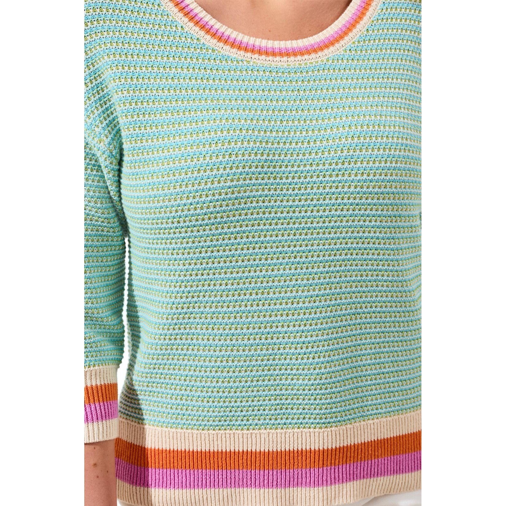 Tribal T Aqua Stripe Crew Sweater