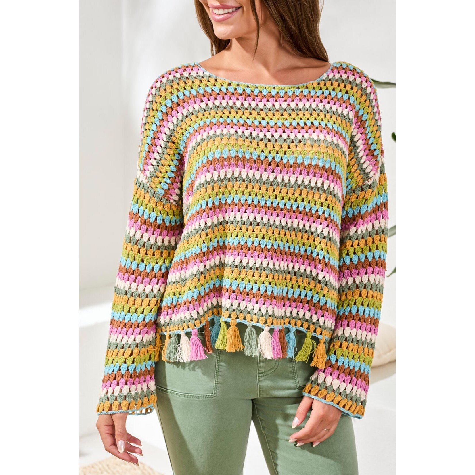 Tribal T Long Bell Tassle Sweater