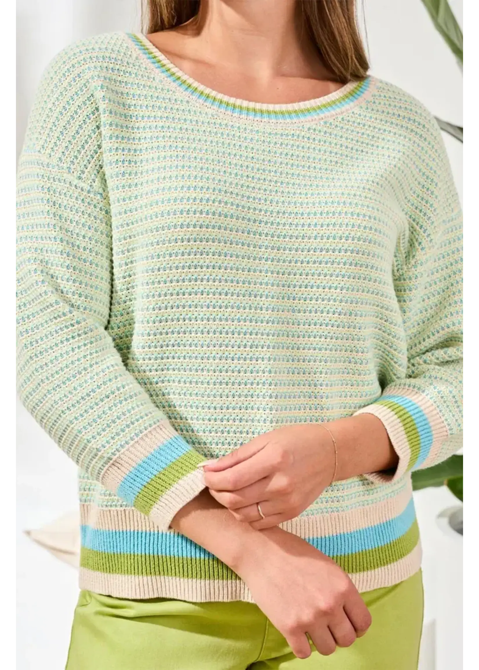 Tribal T Aqua Stripe Crew Sweater