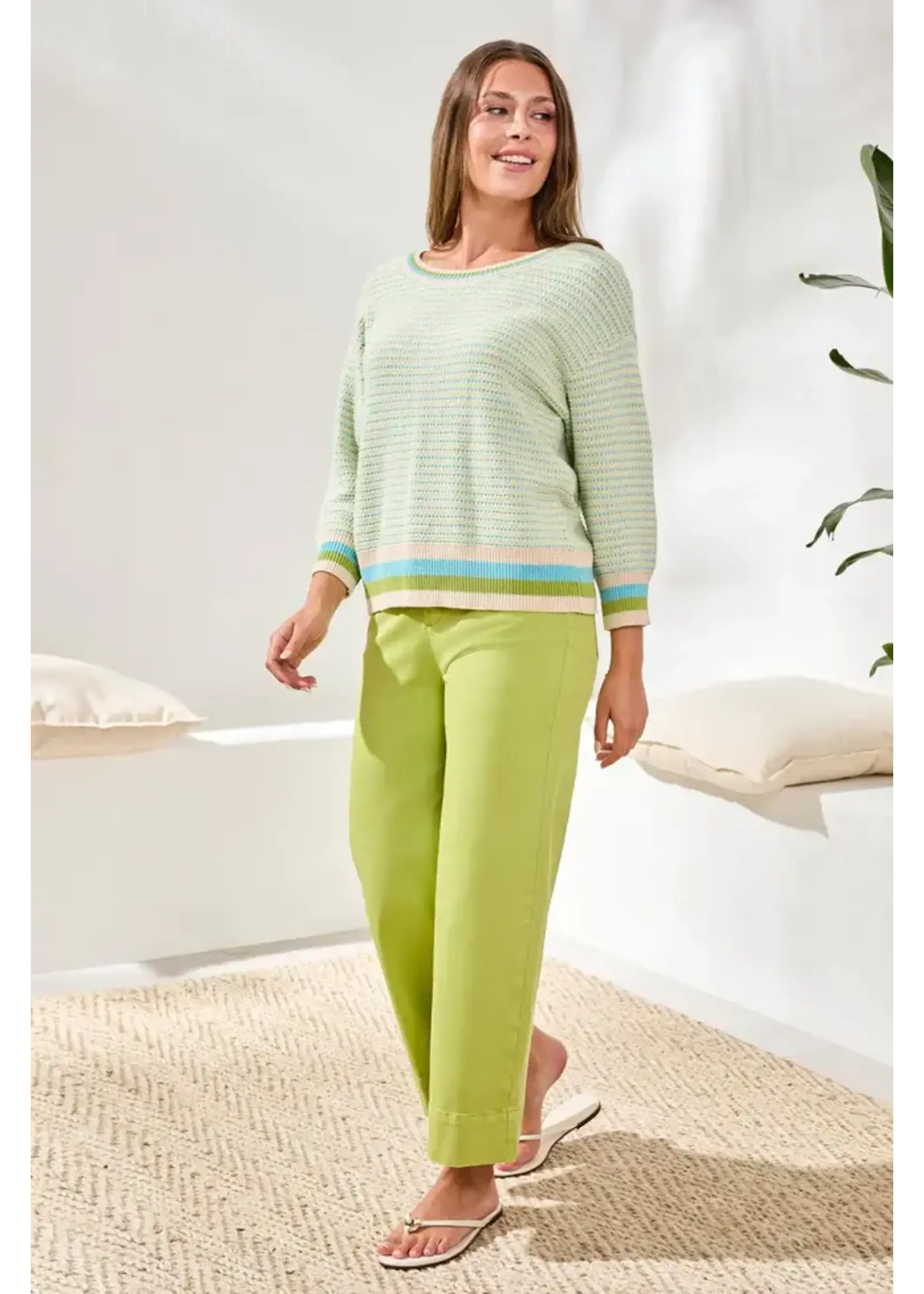 Tribal T Aqua Stripe Crew Sweater
