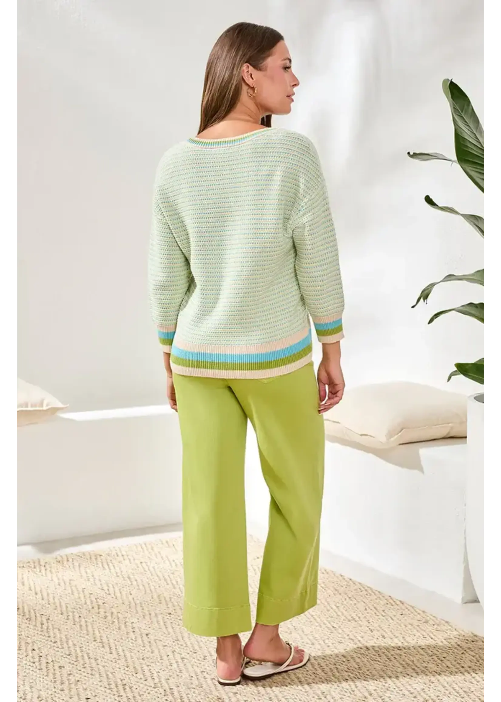 Tribal T Aqua Stripe Crew Sweater