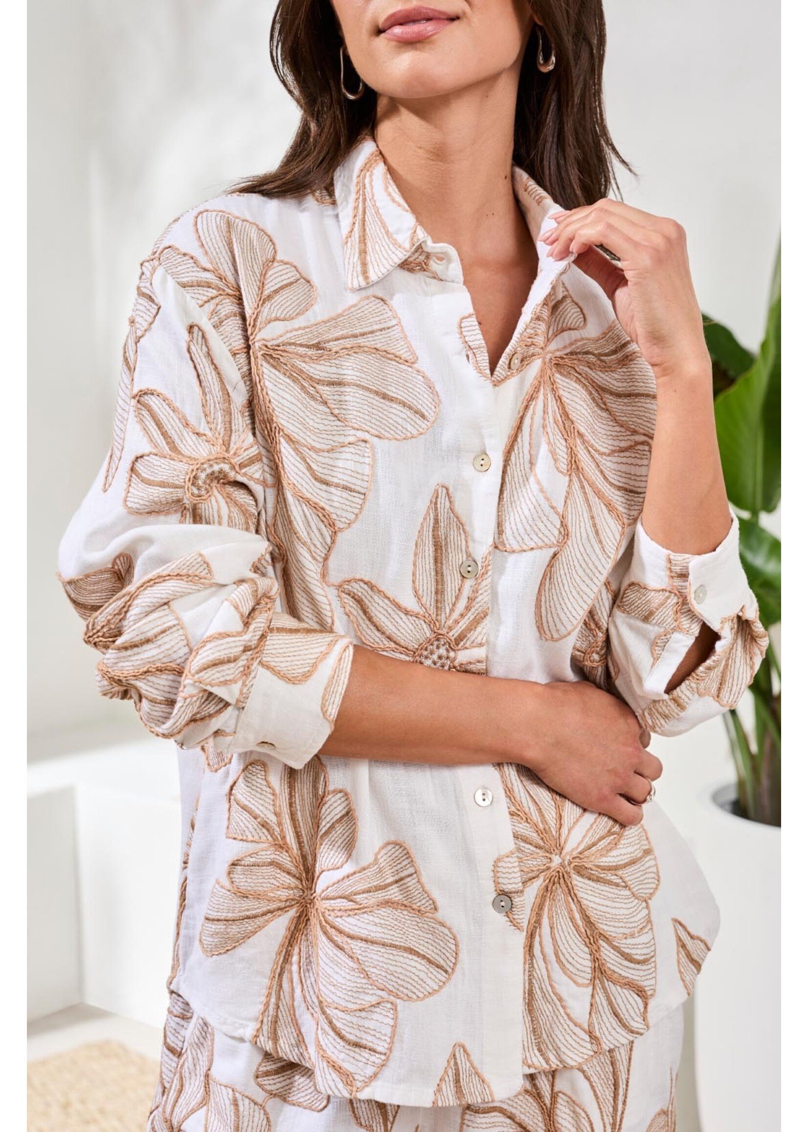 Tribal T Embroidered Flower Blouse