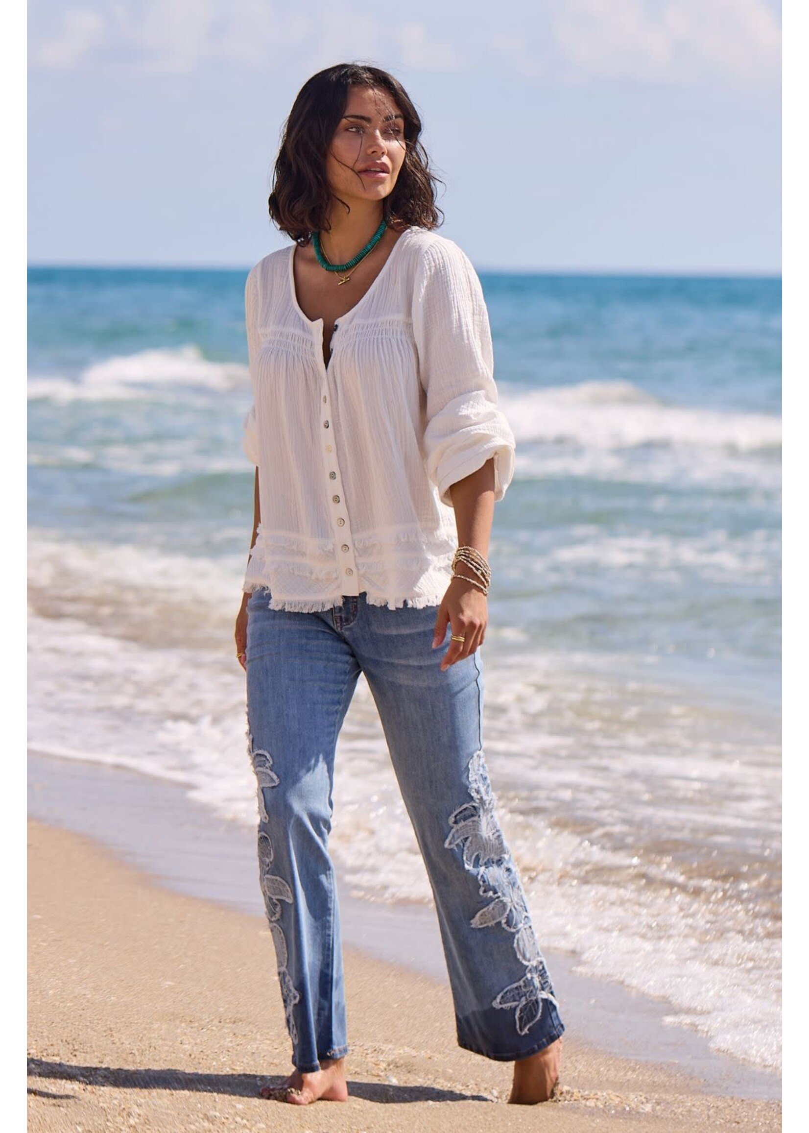 Tribal T Raw Edge Pearl Blouse