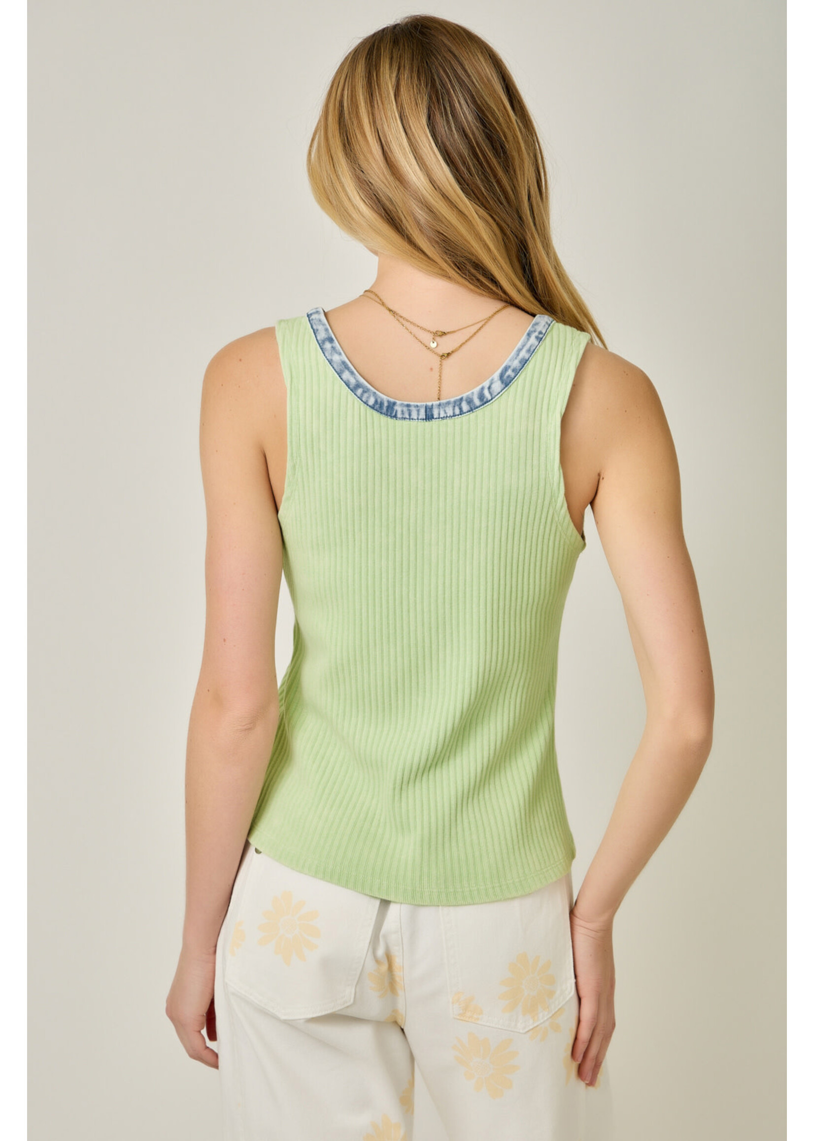 Mystree Myst Henley Denim Trim Tank