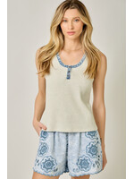 Mystree Henley Denim Trim Tank