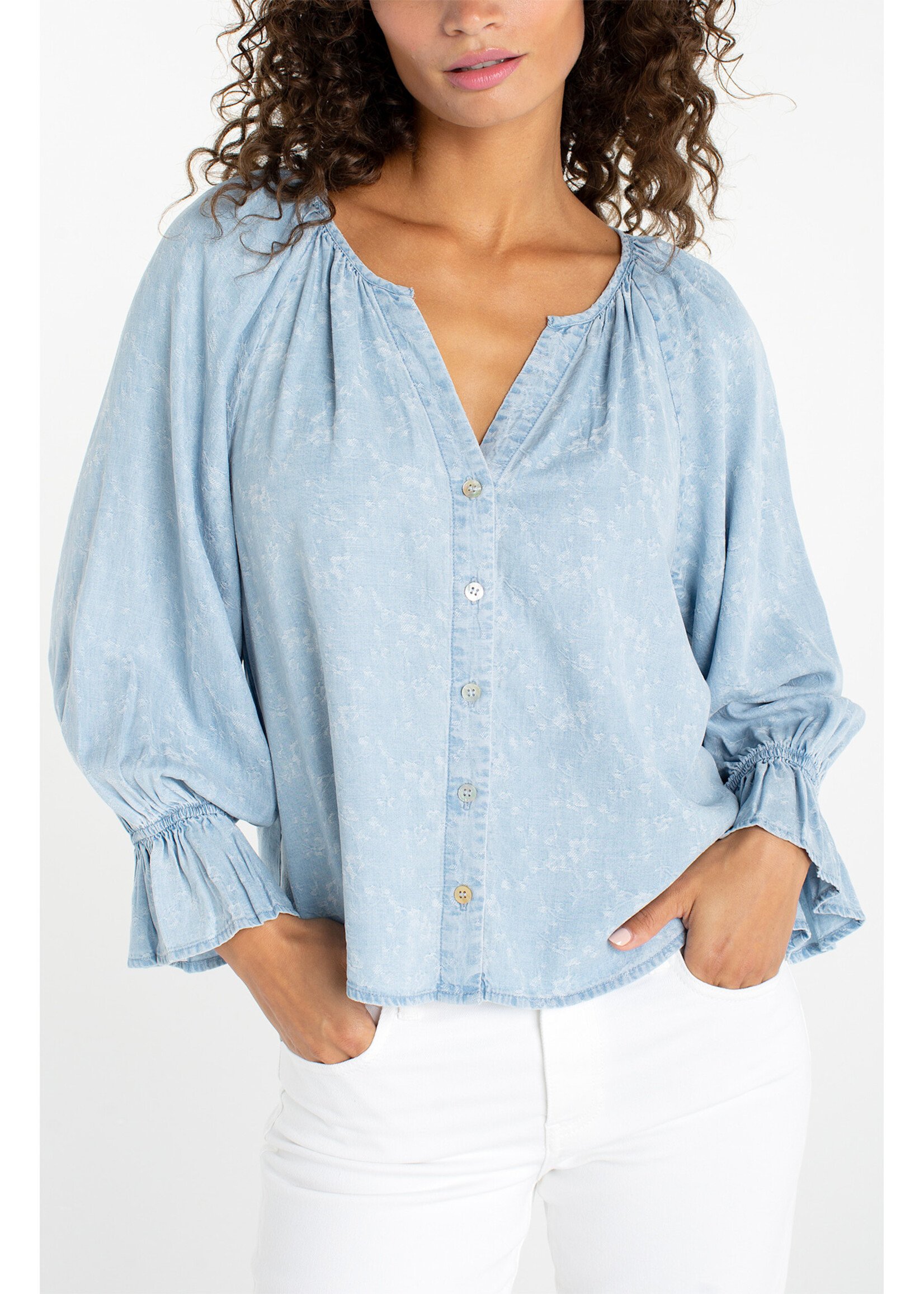 Liverpool LP Chambray Ruffle Blouse