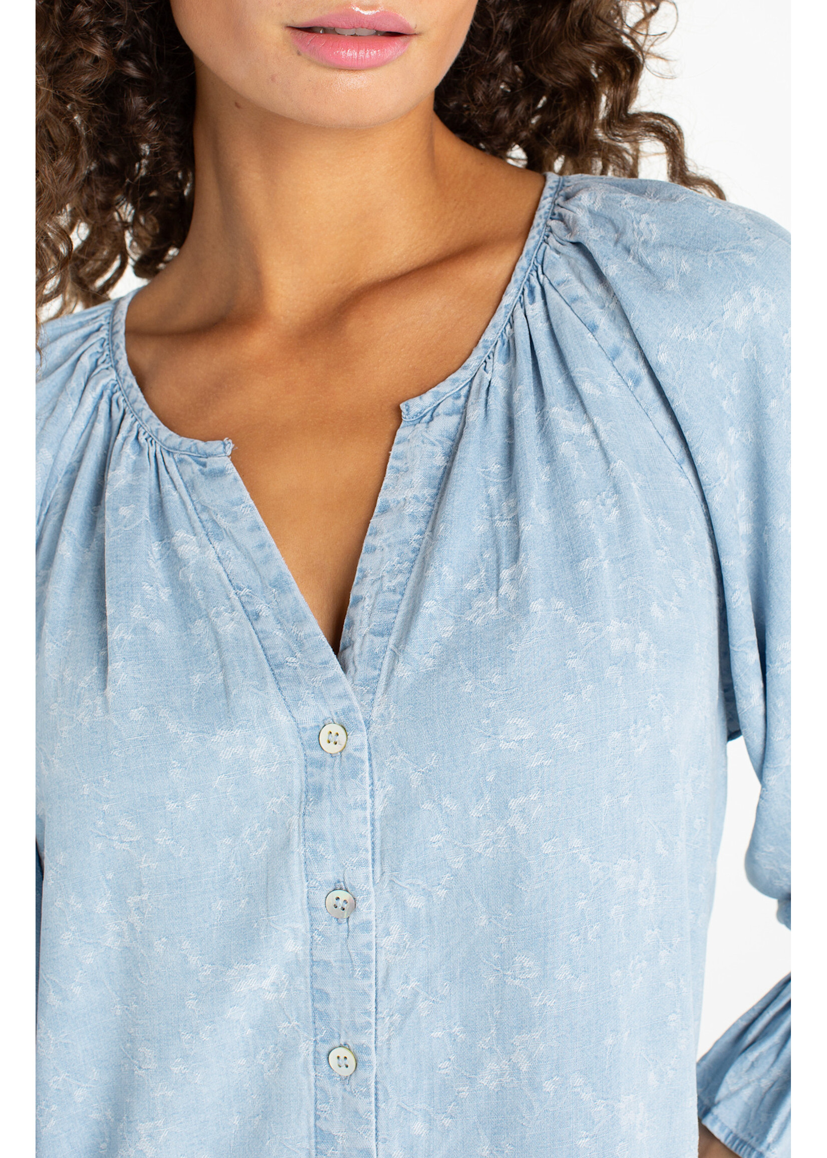 Liverpool LP Chambray Ruffle Blouse