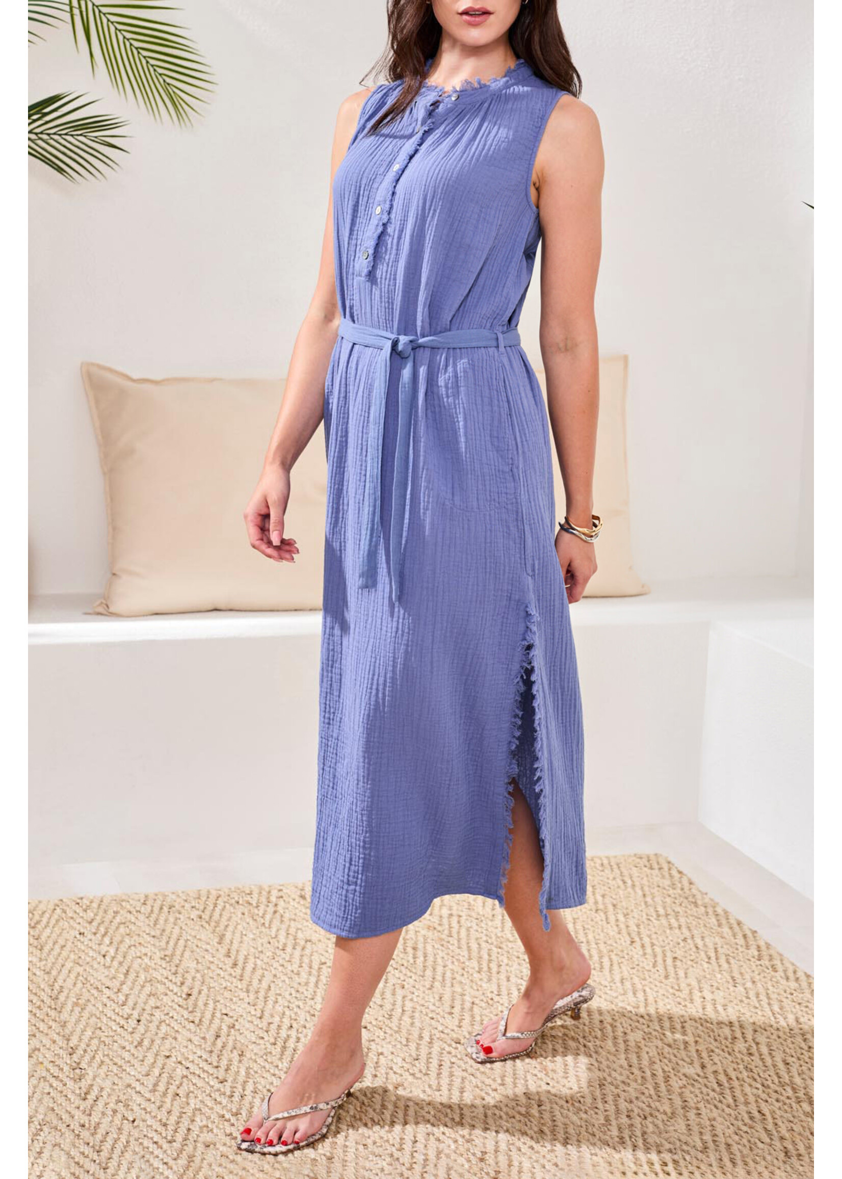 Tribal T Blue Side Slit Maxi