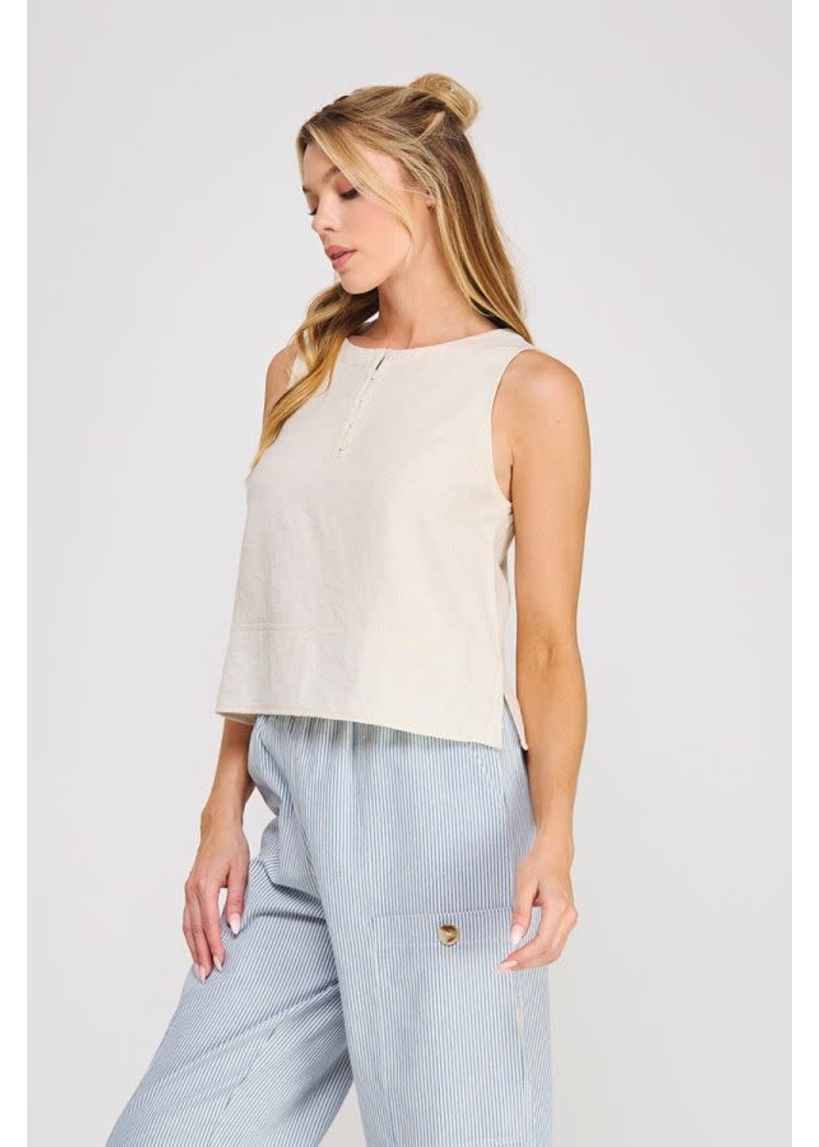 Allie Rose AR  Button Collar Textured Tank