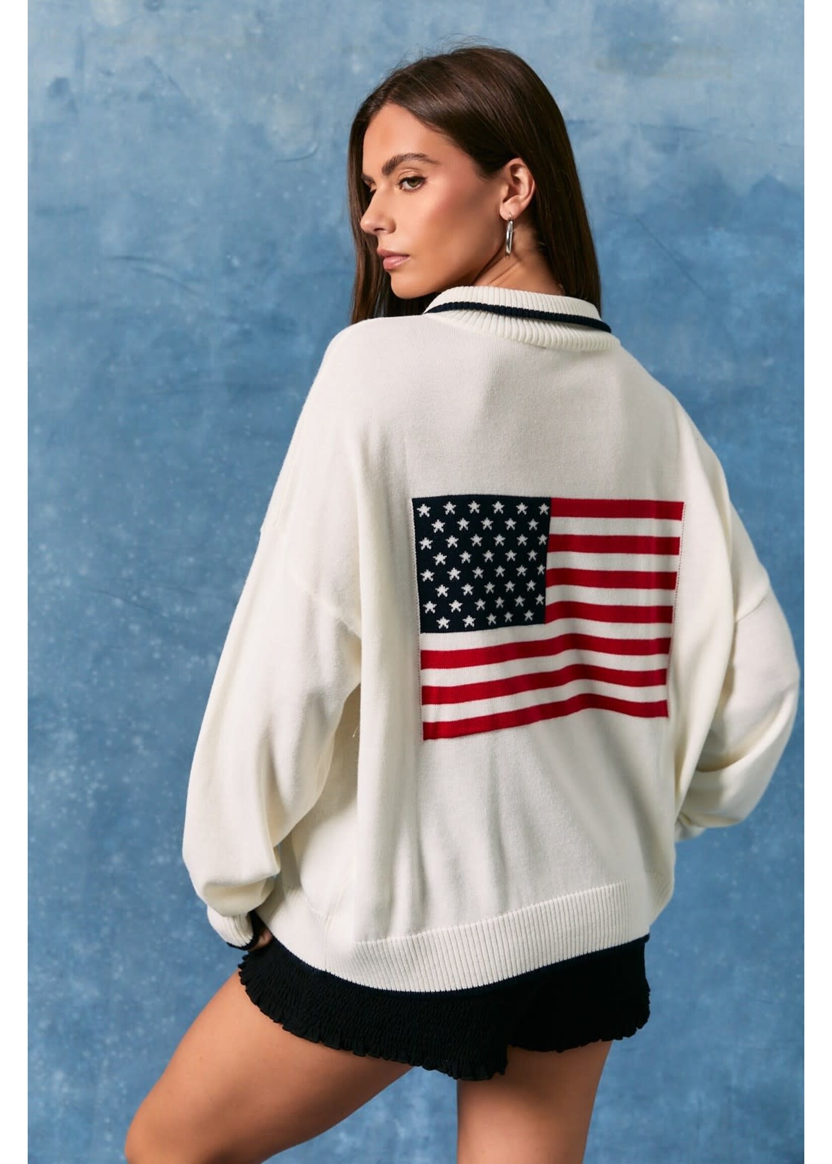 Le Lis LL Flag Half Zip Polo Sweater