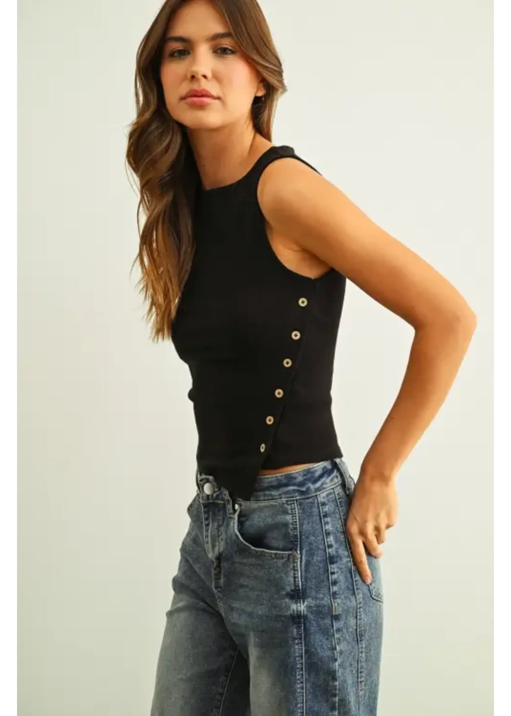 Miou Muse MM  Ribbed Side Button Tank