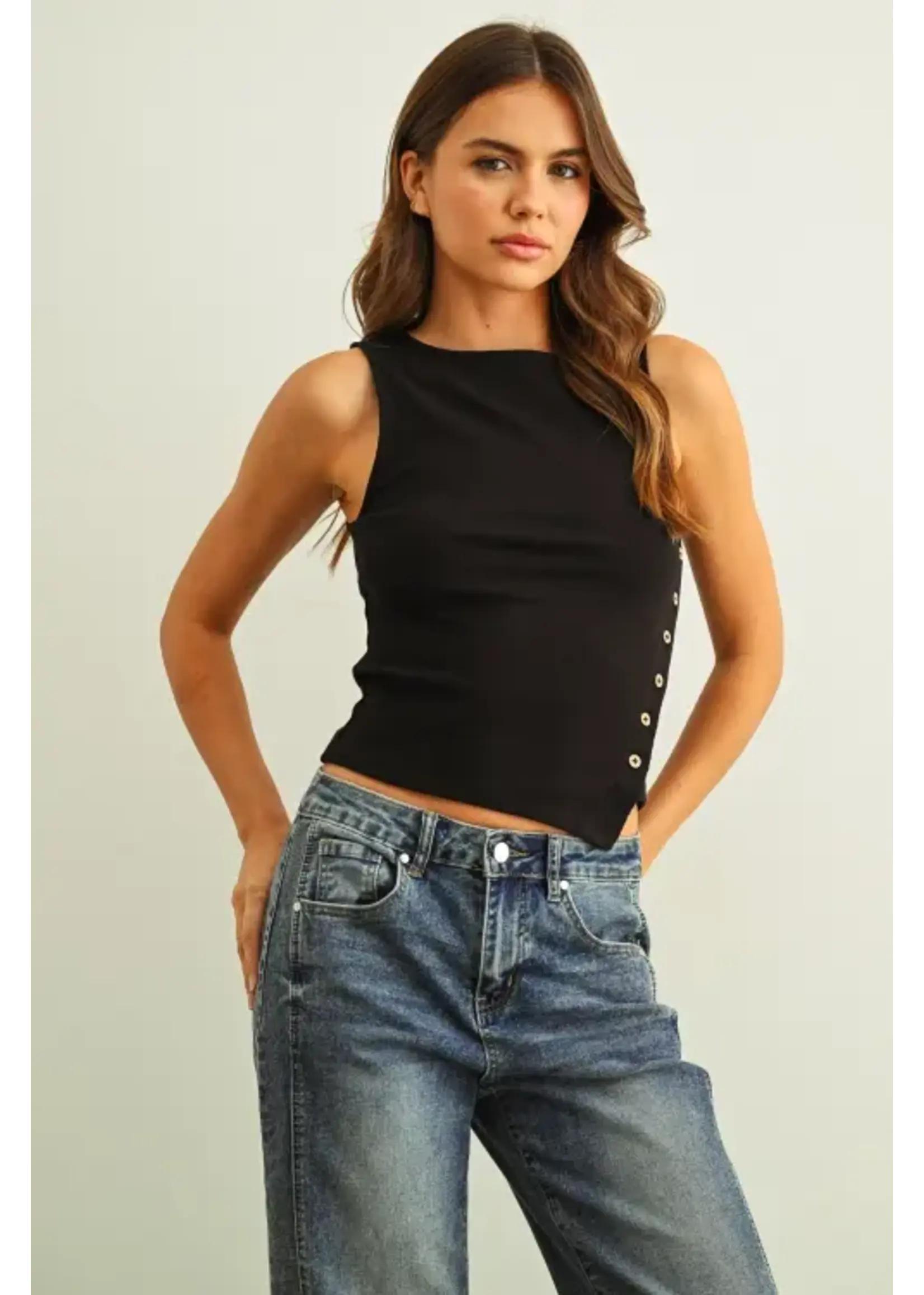 Miou Muse MM  Ribbed Side Button Tank