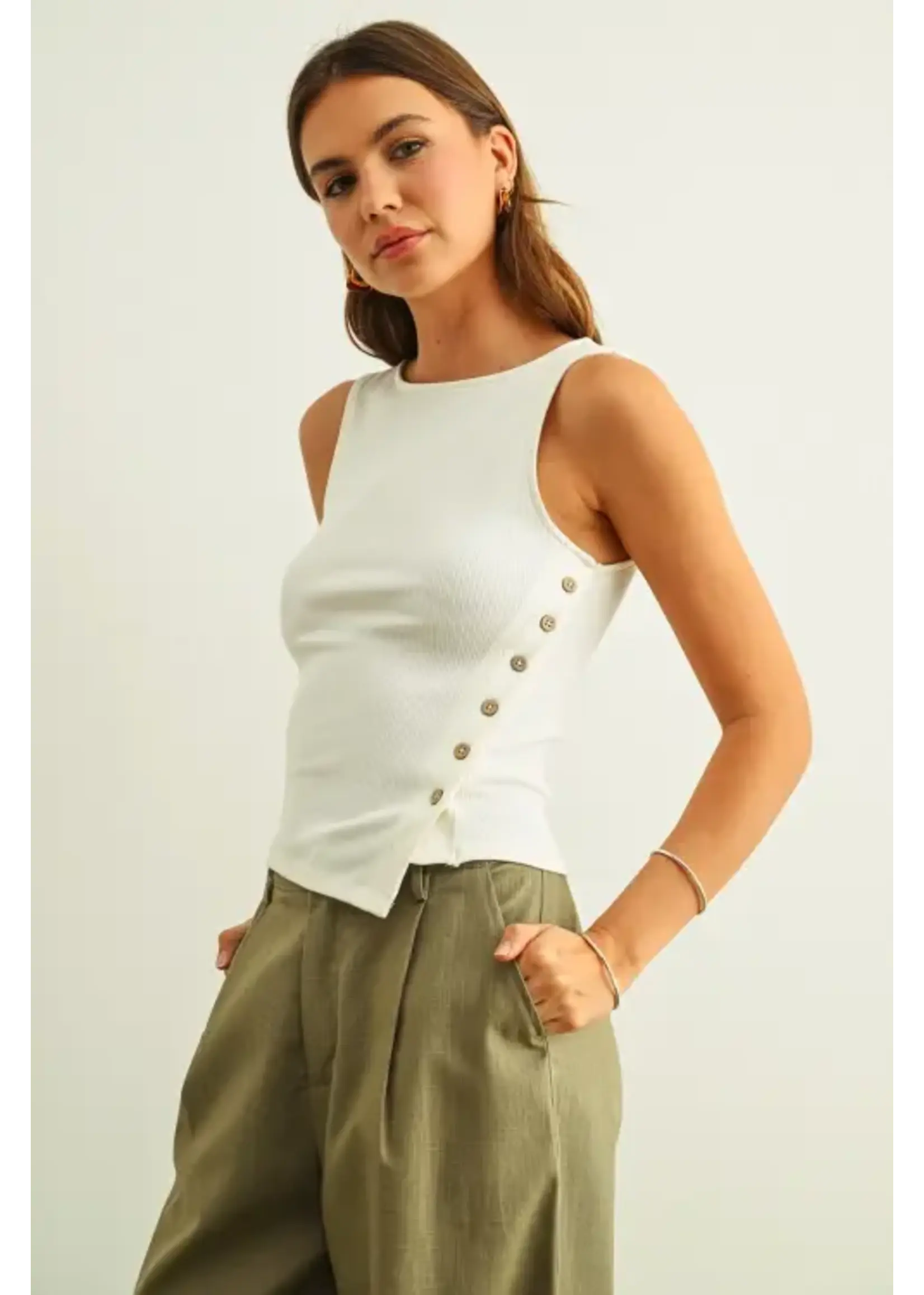 Miou Muse MM  Ribbed Side Button Tank