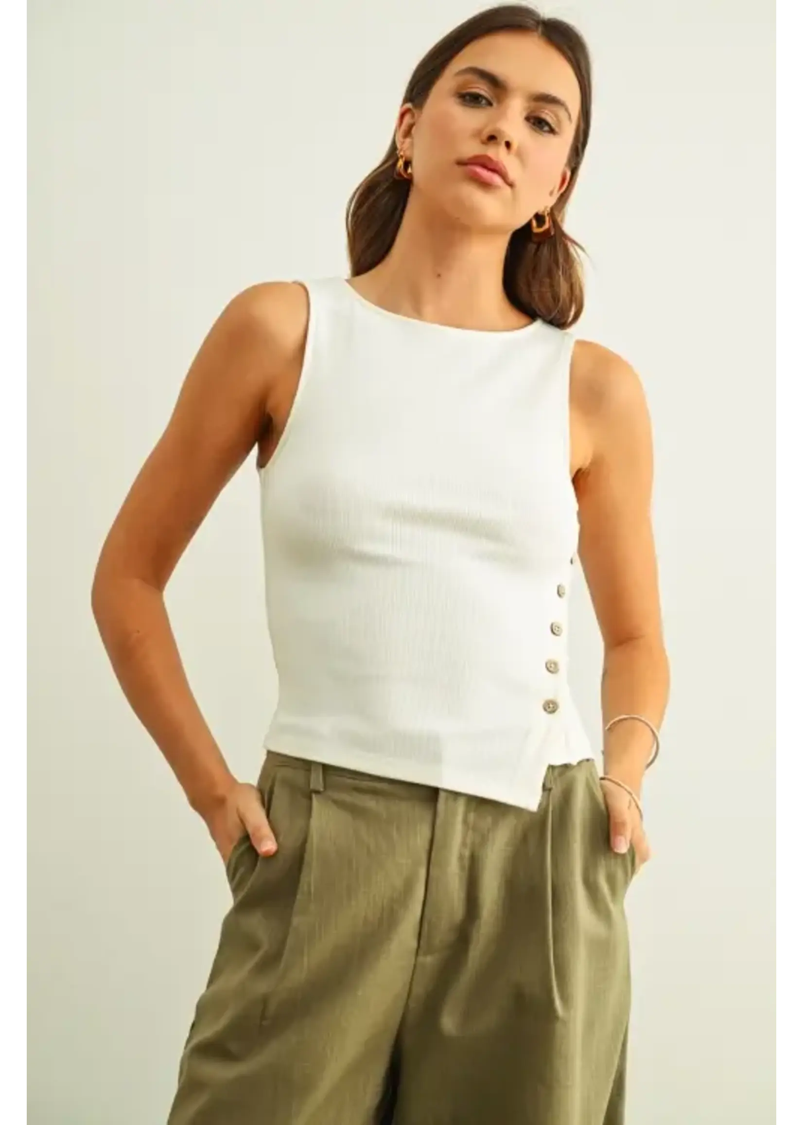 Miou Muse MM  Ribbed Side Button Tank