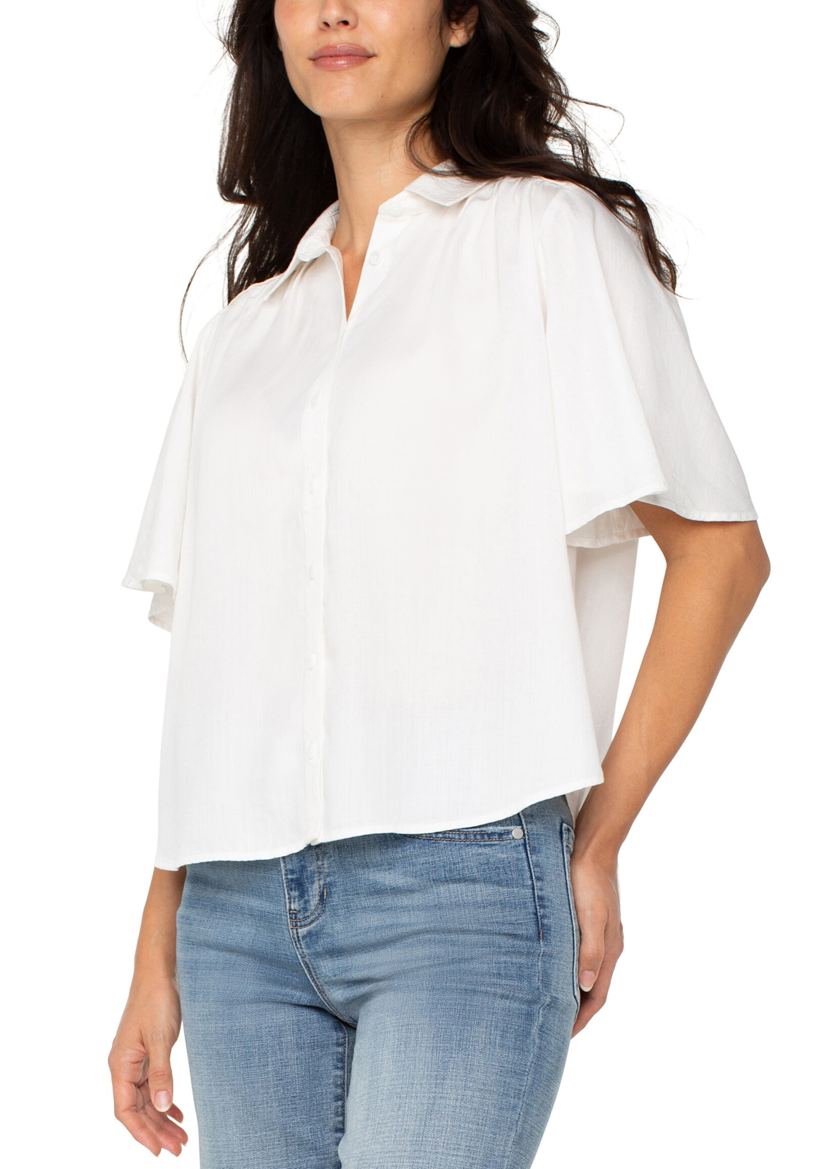 Liverpool LP White Shirred Button Blouse