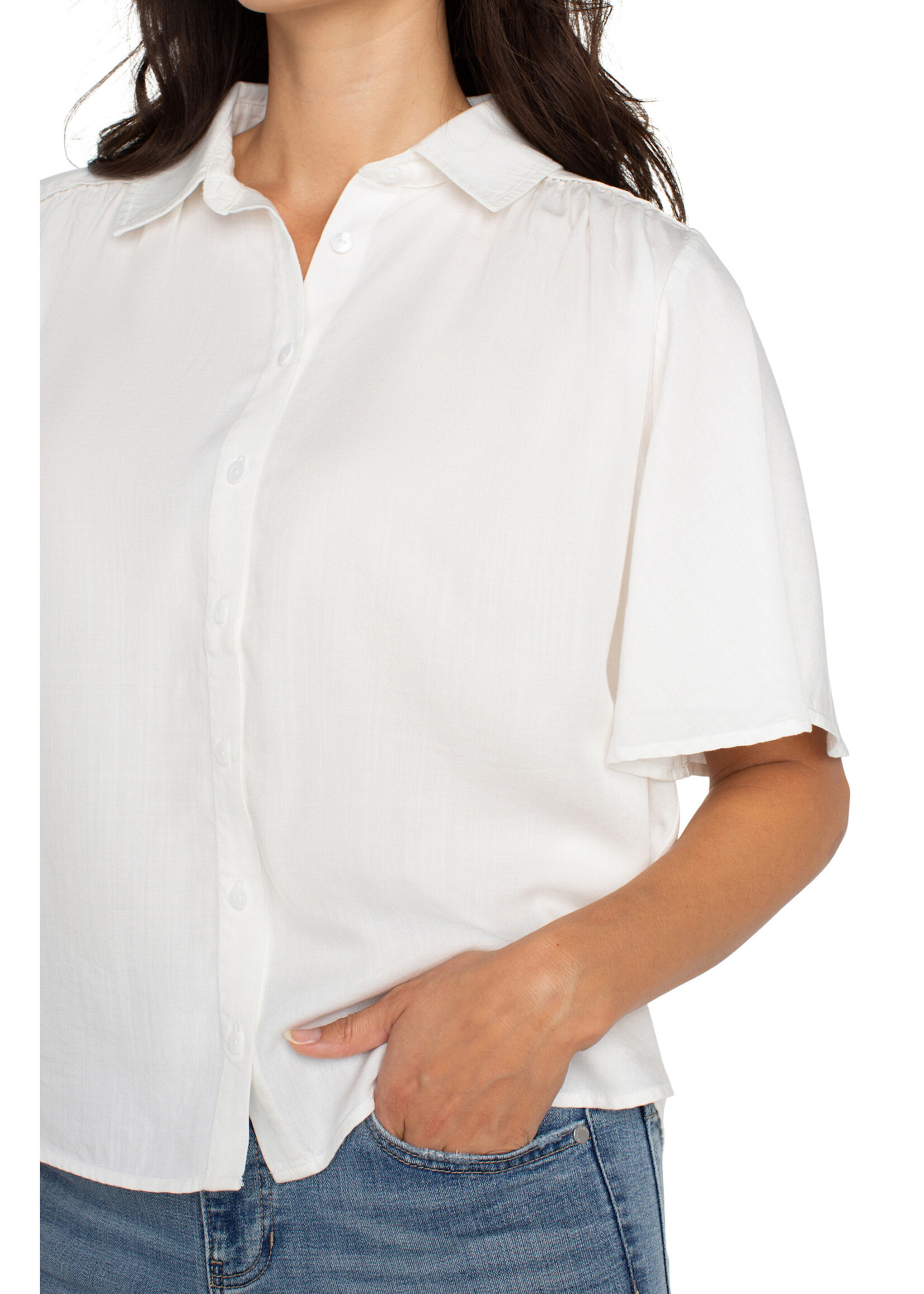 Liverpool LP White Shirred Button Blouse