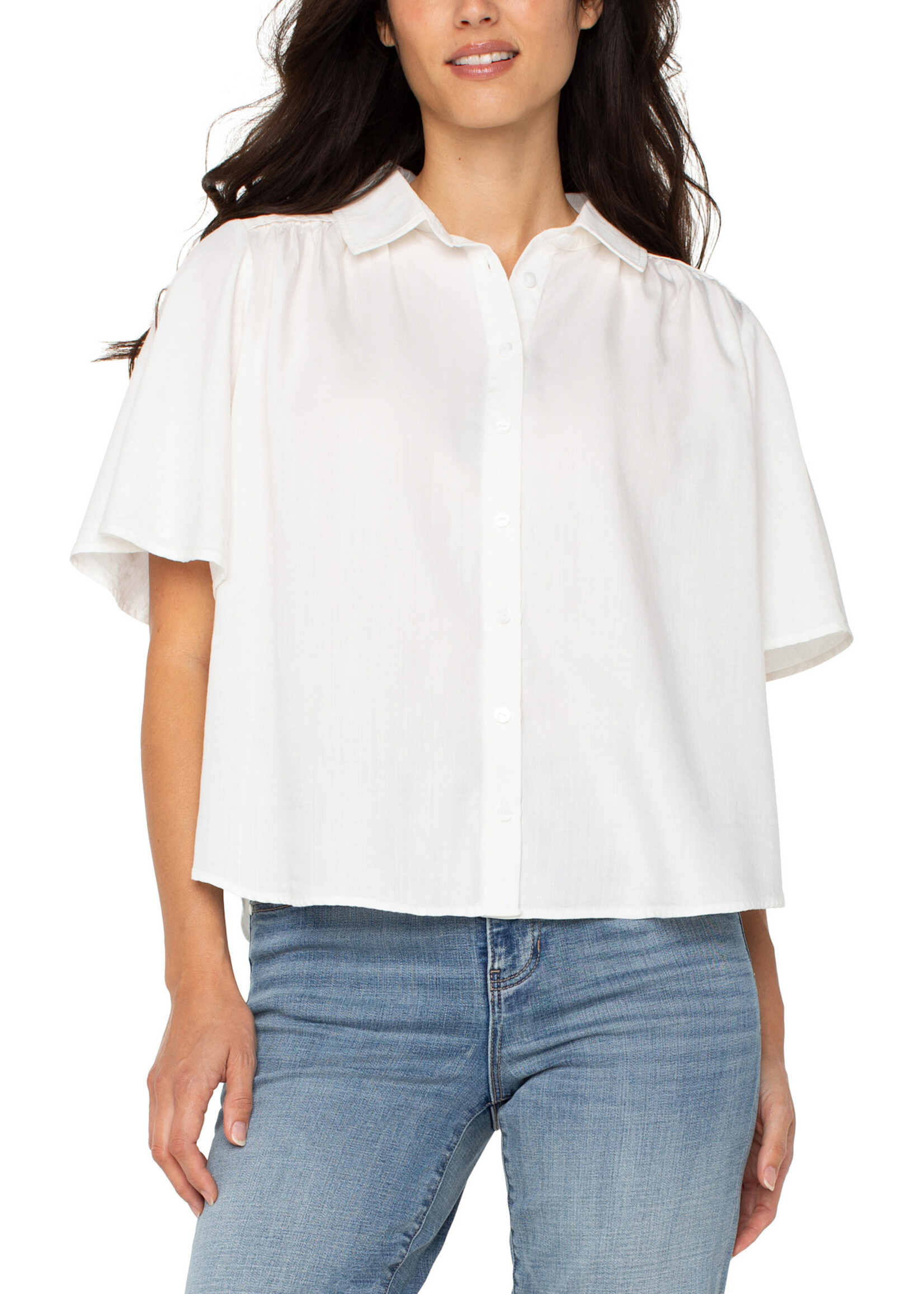 Liverpool LP White Shirred Button Blouse