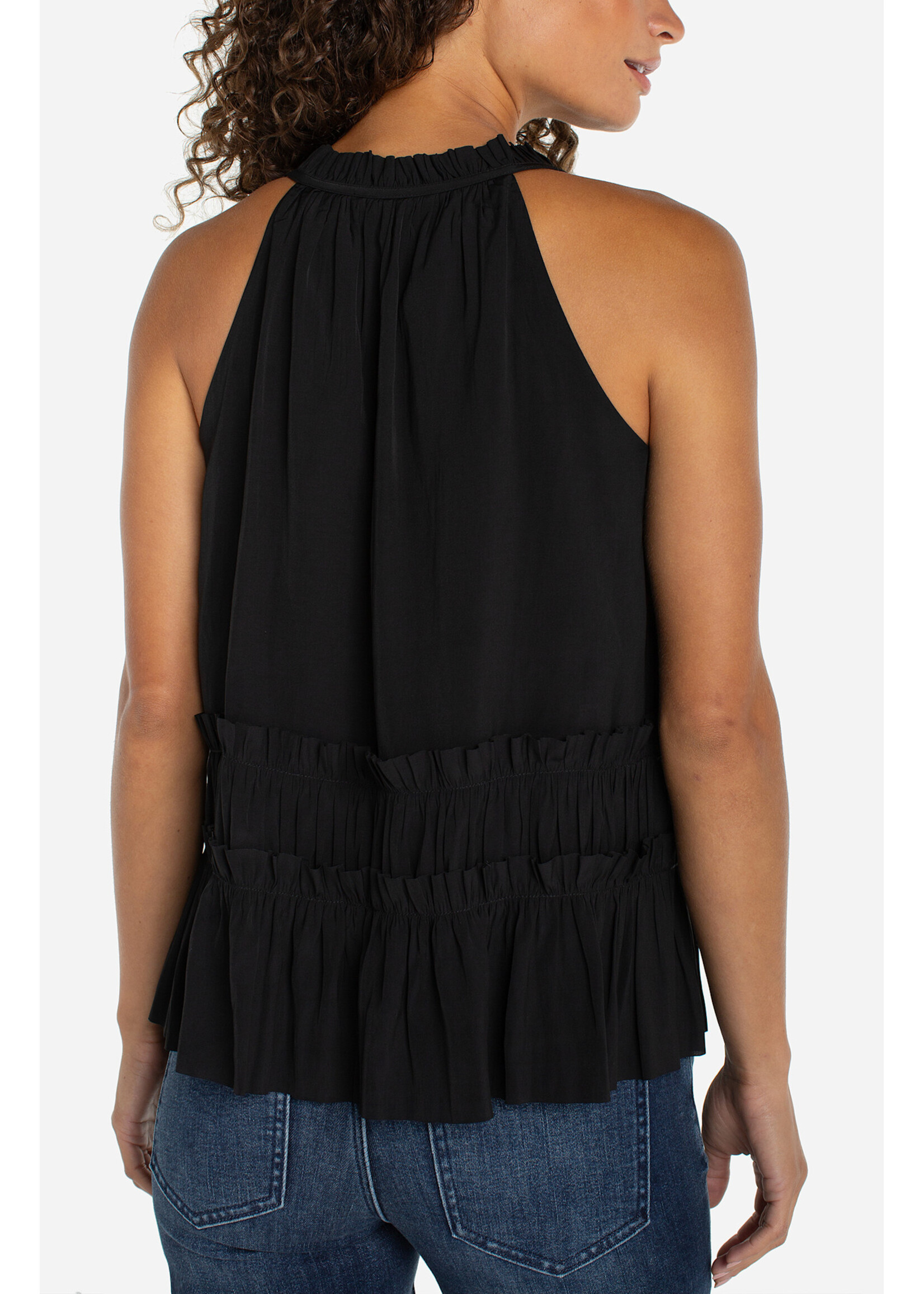 Liverpool LP Black Ruffle Halter Tank