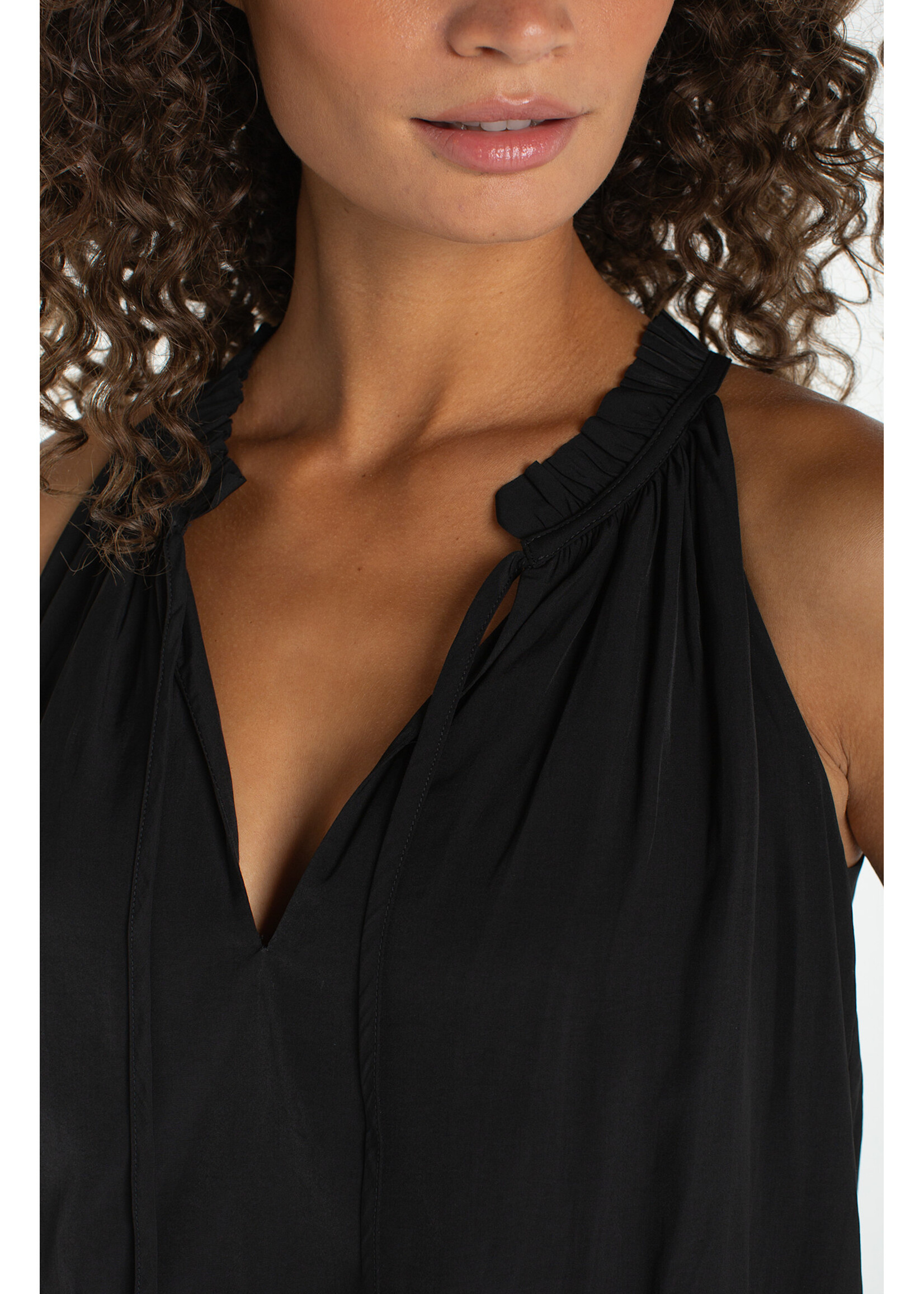Liverpool LP Black Ruffle Halter Tank