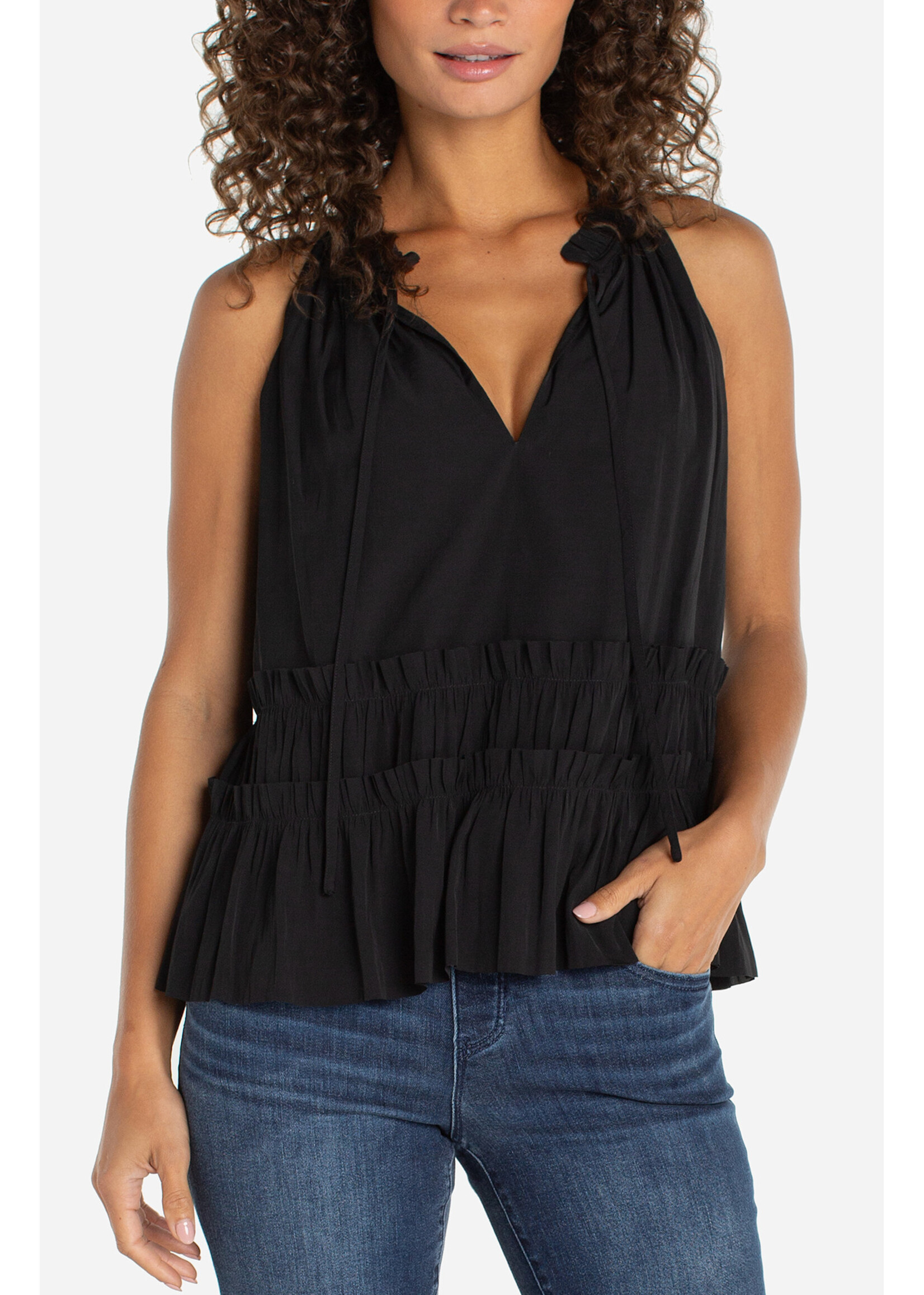 Liverpool LP Black Ruffle Halter Tank