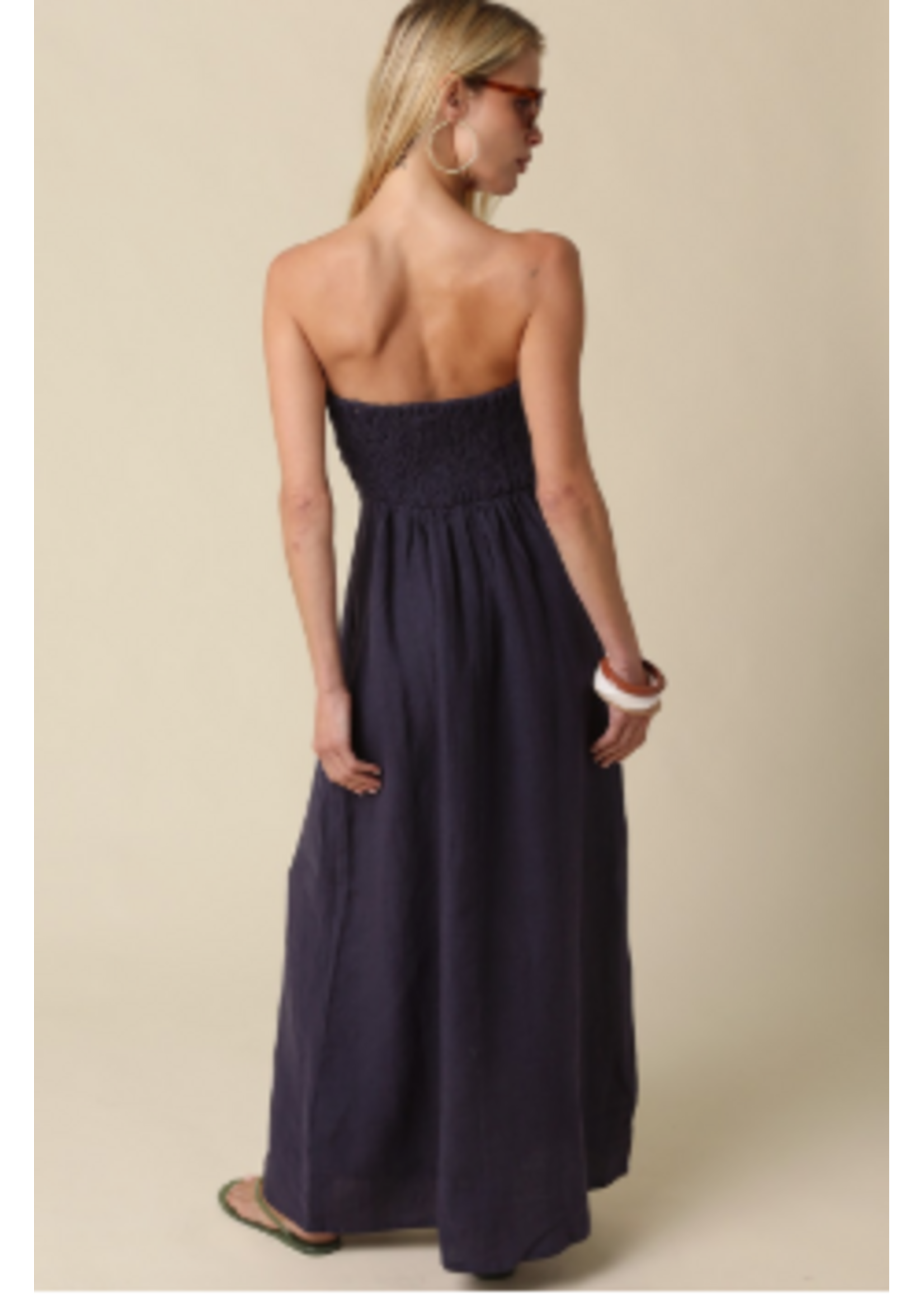 olivaceous O Strapless Linen Maxi