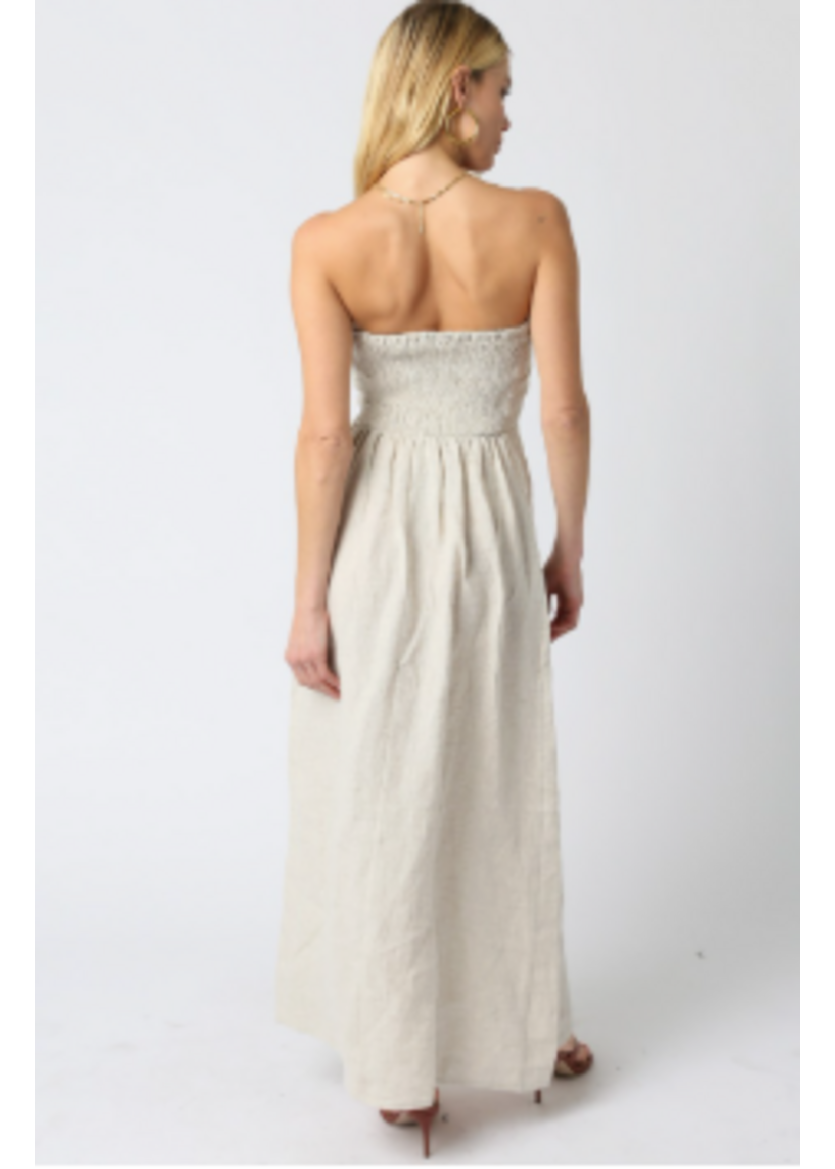 olivaceous O Strapless Linen Maxi