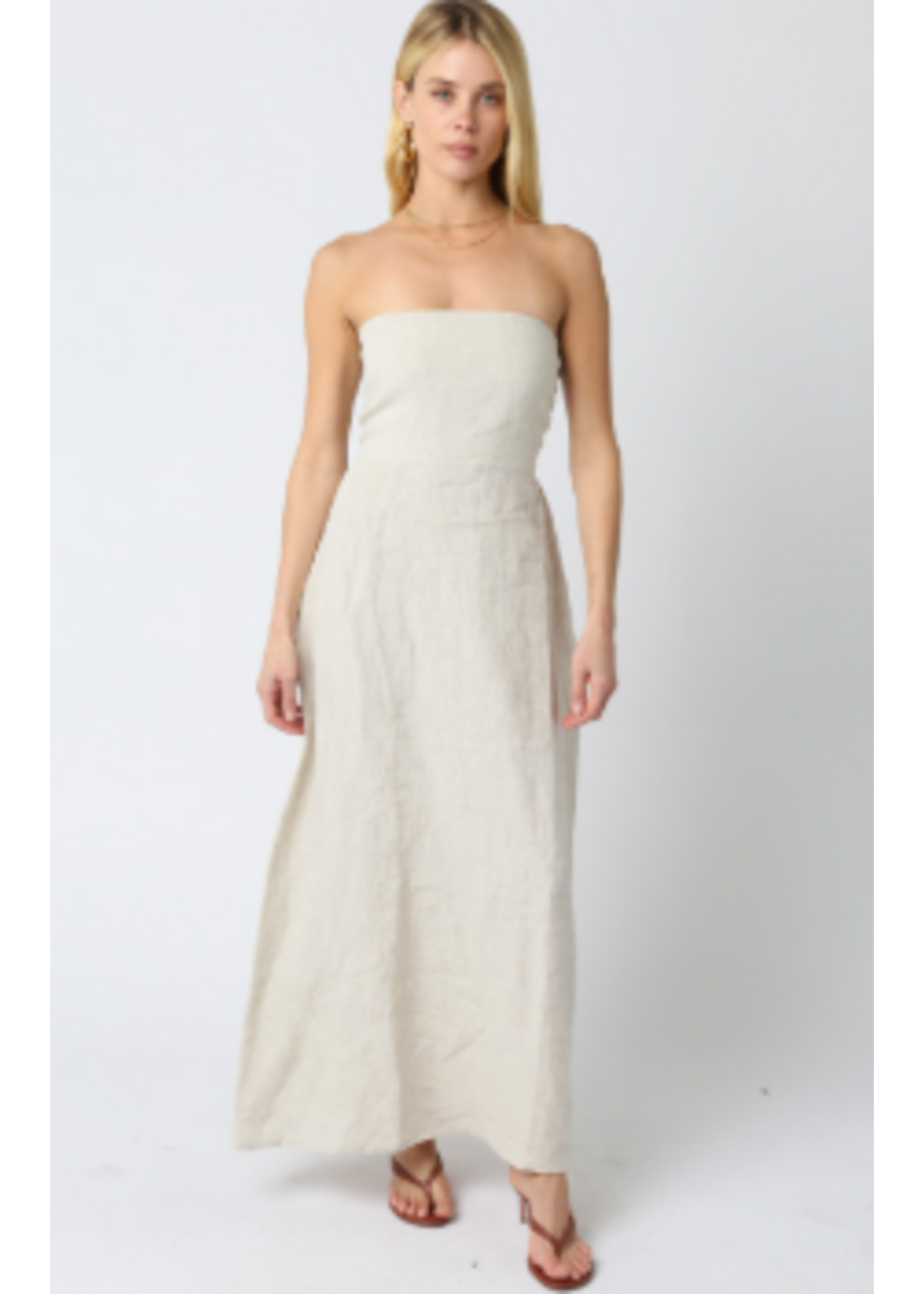 olivaceous O Strapless Linen Maxi