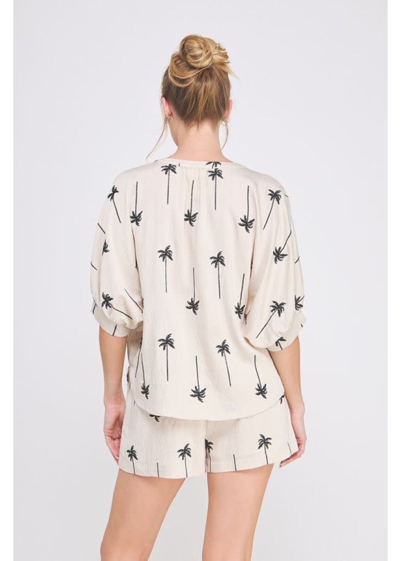 Allie Rose AR Palm Tree Embroidered Top