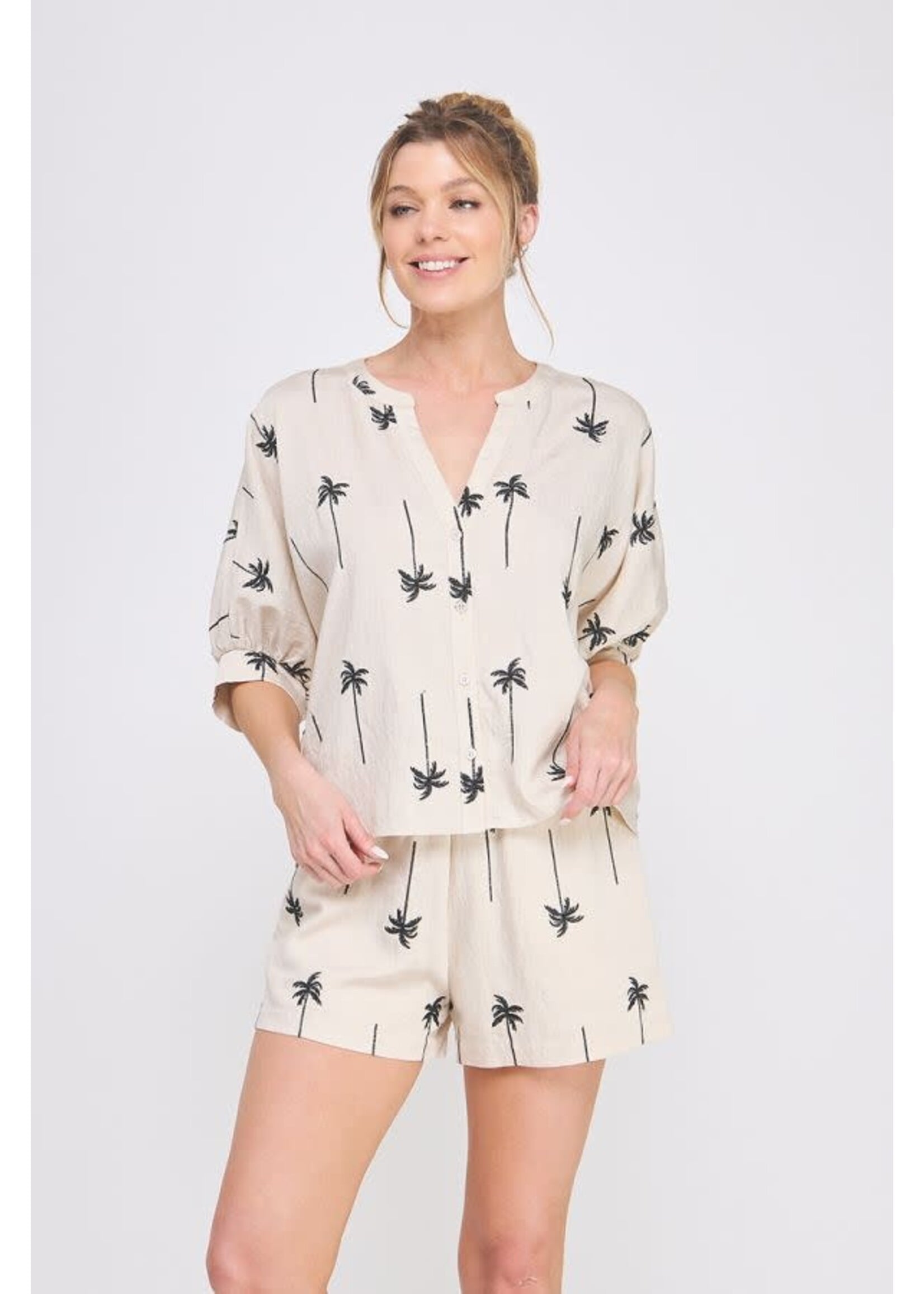 Allie Rose AR Palm Tree Embroidered Top