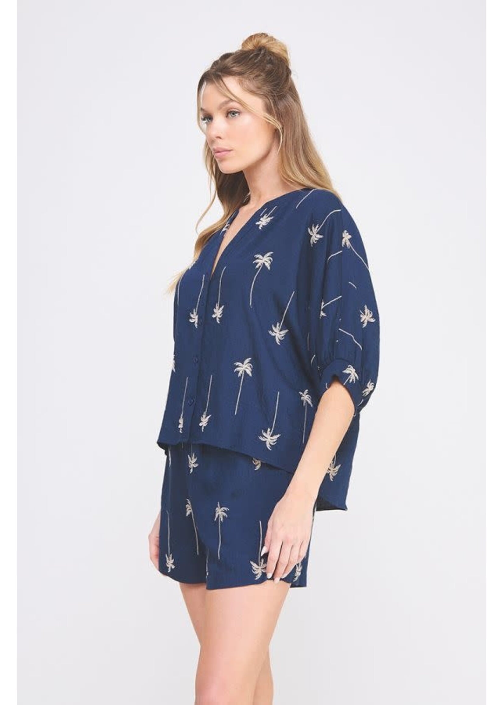 Allie Rose AR Palm Tree Embroidered Top
