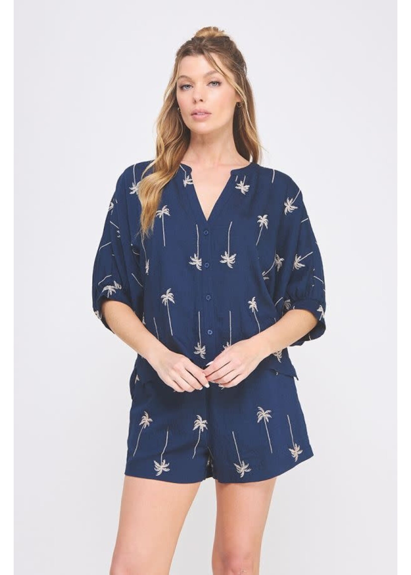 Allie Rose AR Palm Tree Embroidered Top