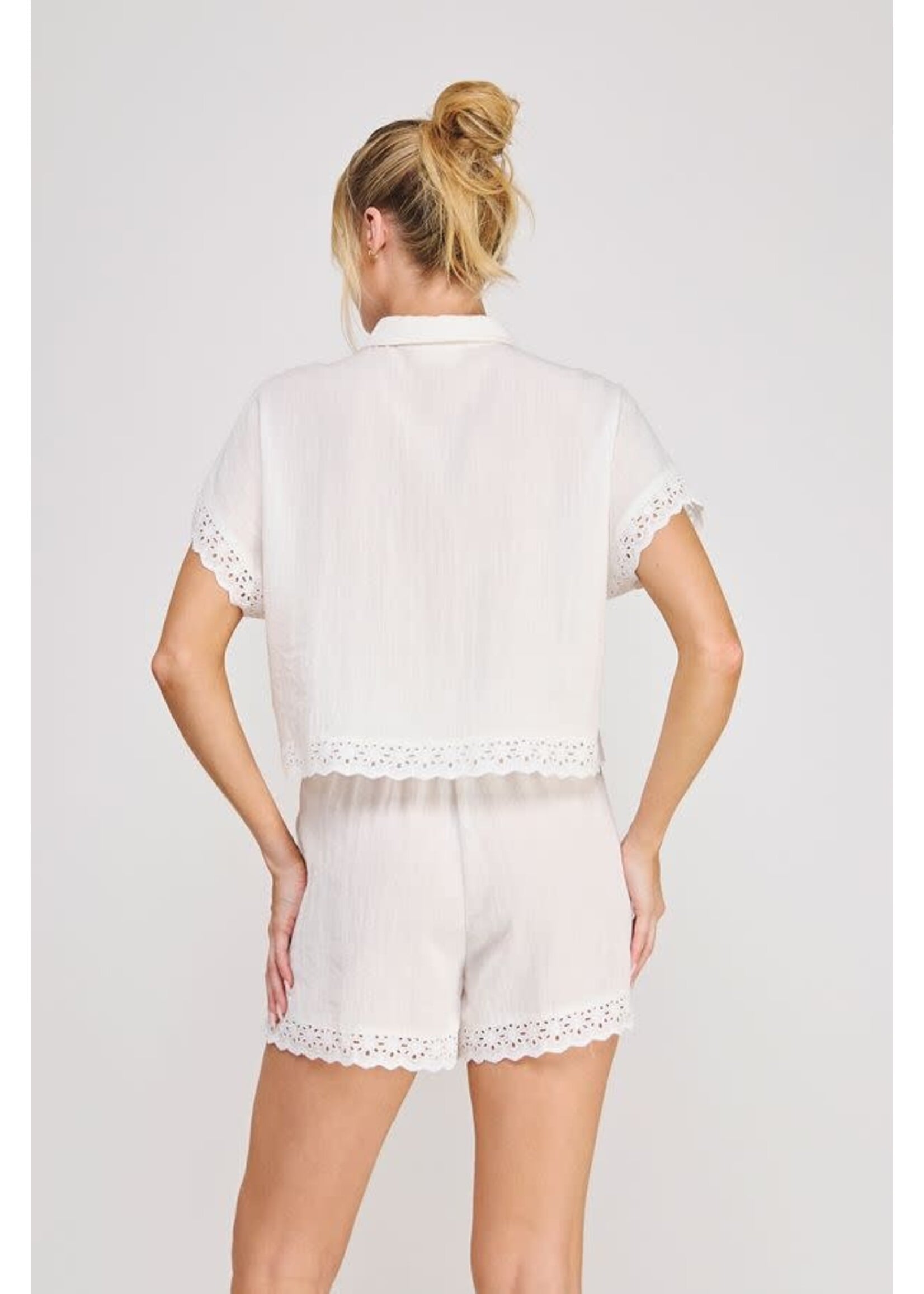 Allie Rose AR Linen Eyelet Top