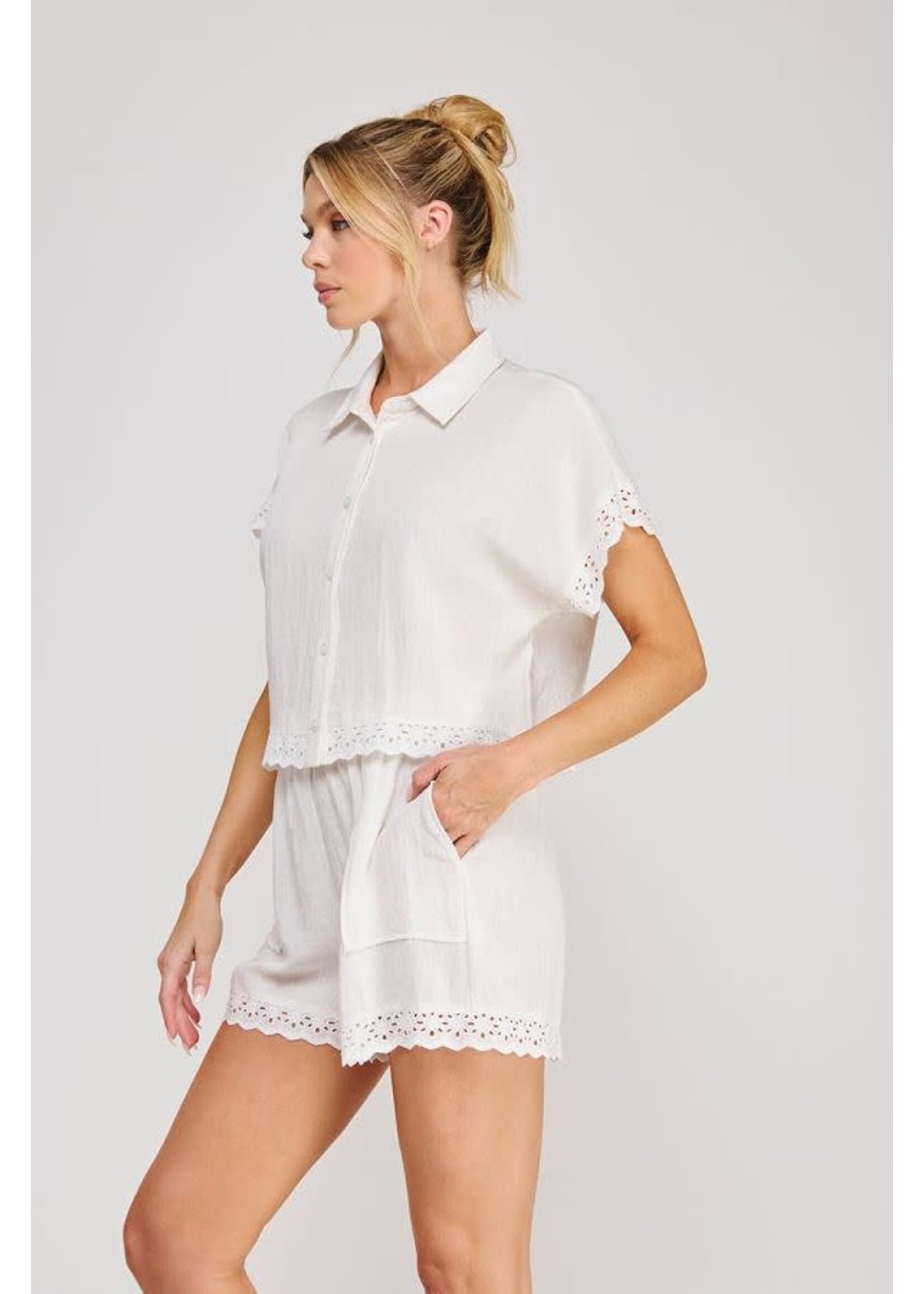 Allie Rose AR Linen Eyelet Top