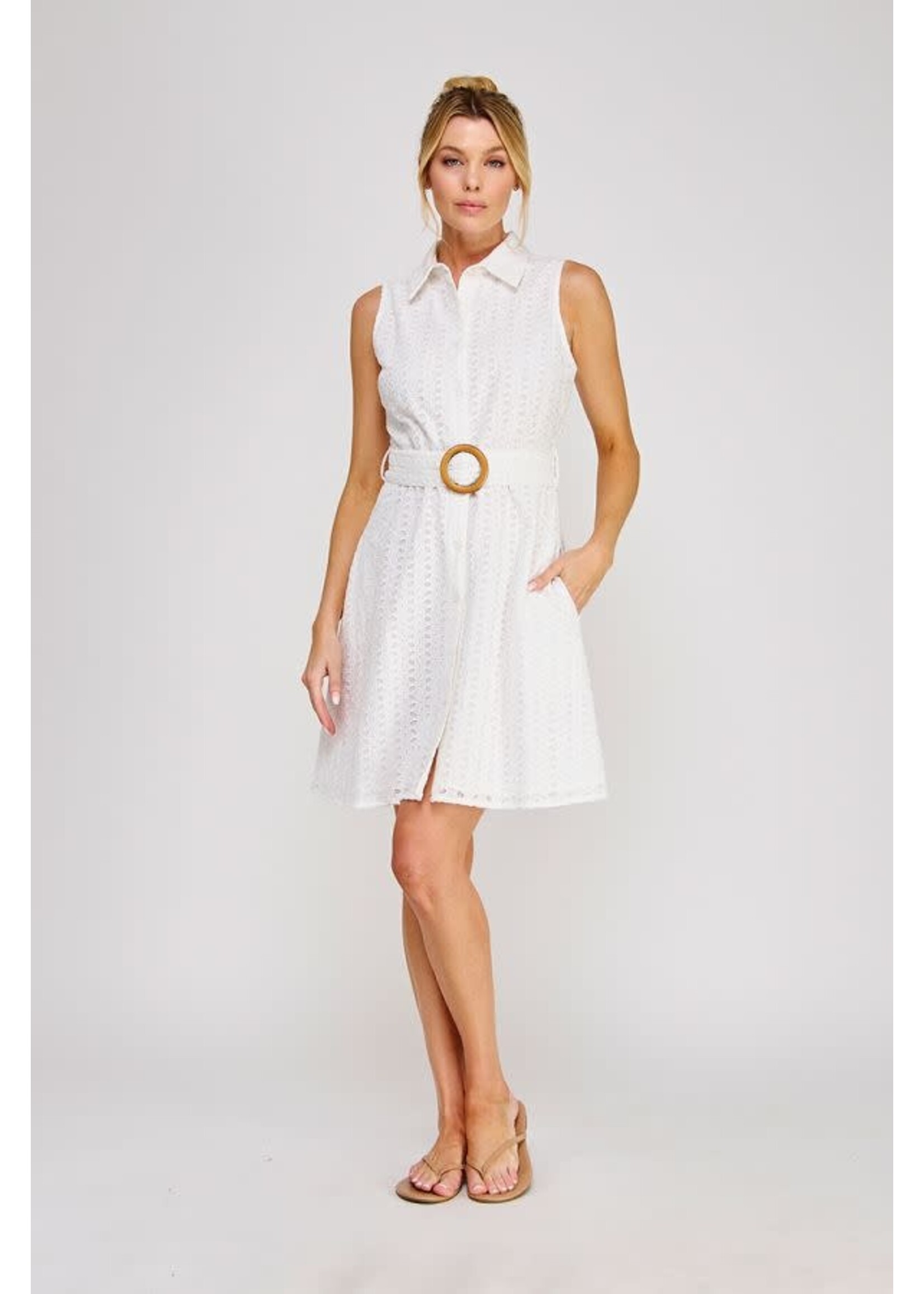 Allie Rose AR Floral Eyelet Button Down Dress