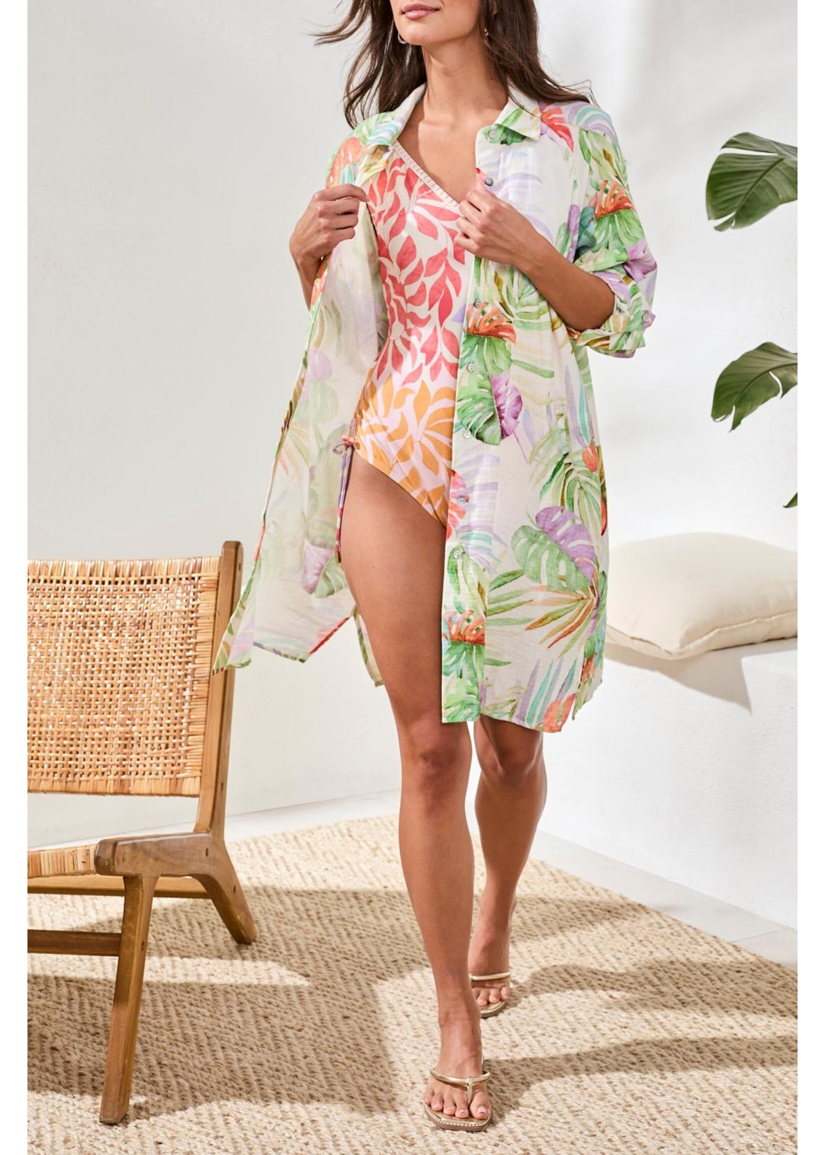 Tribal T Cotton Gauze Coverup -sunkissed