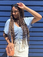 Tribal Short Sleeve Ruched Linen Top