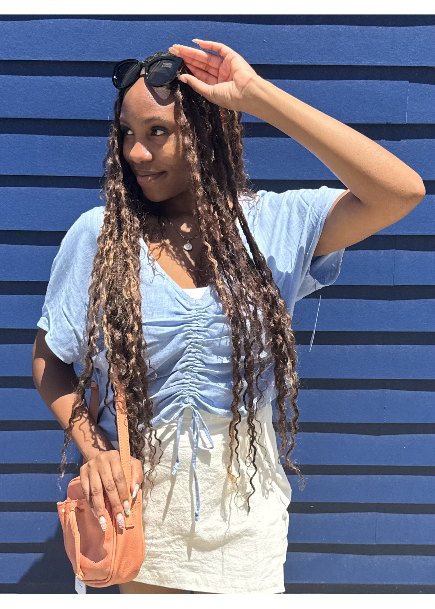 Tribal T Short Sleeve Ruched Linen Top