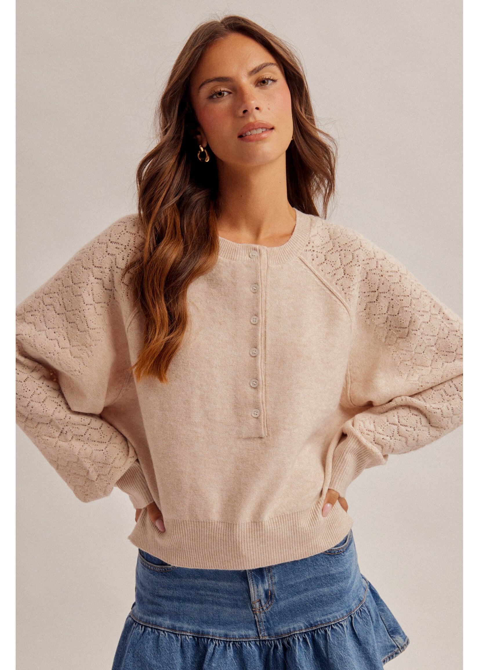 Hem & Thread HT Lace Textured Knit Sweater