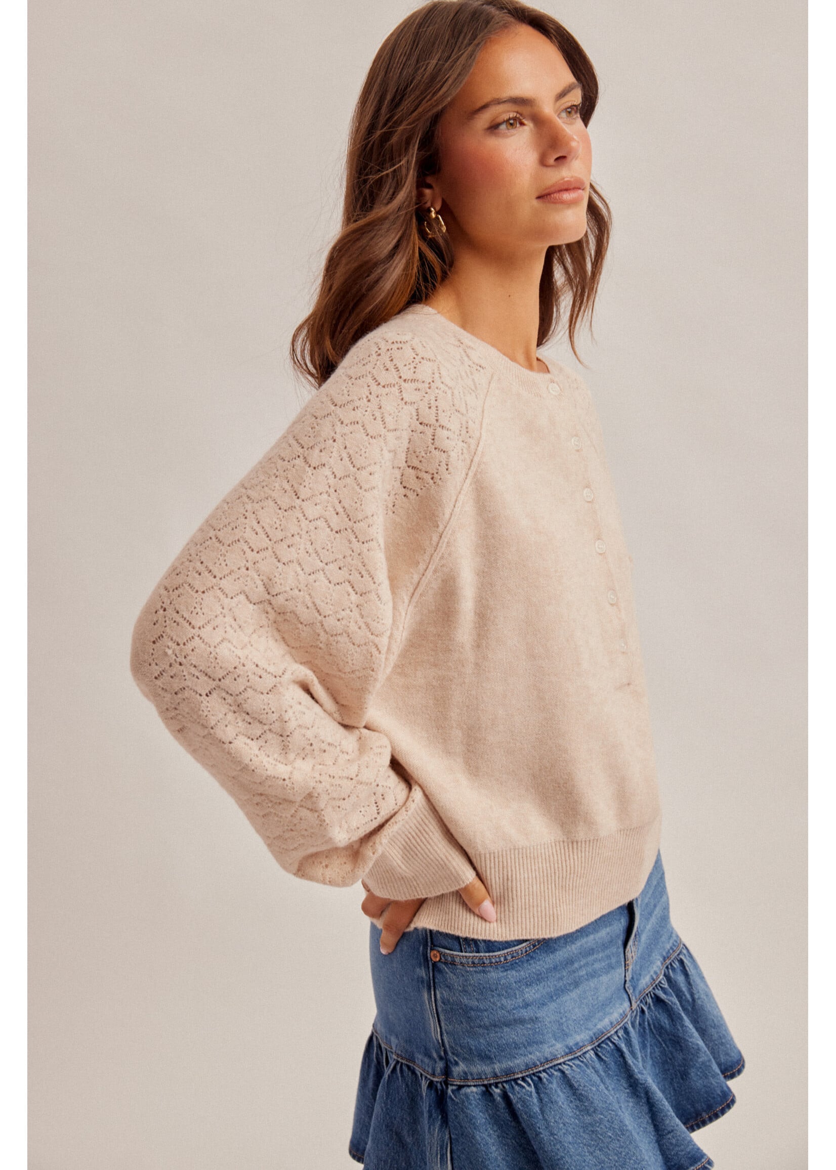 Hem & Thread HT Lace Textured Knit Sweater