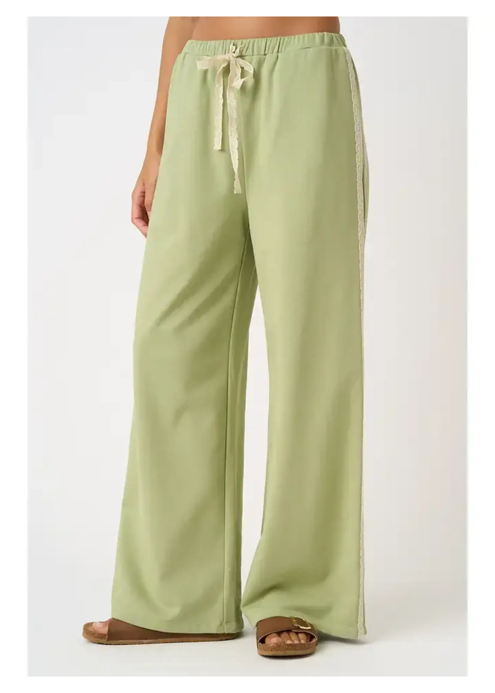 mittoshop M Lace Striped Elastic Waist Terry Sweatpants
